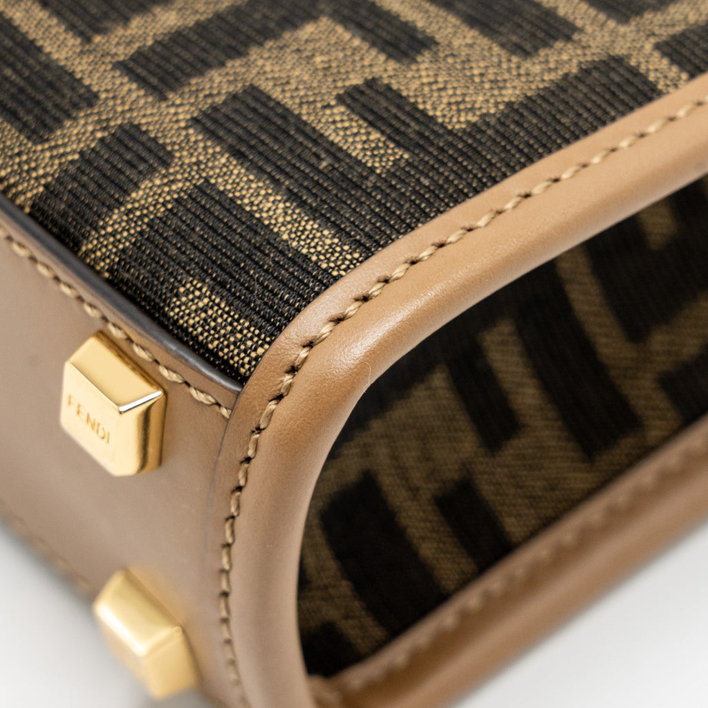 FENDI MINI SUNSHINE SHOPPER BAG FF CANVAS/CALFSKIN BROWN GHW