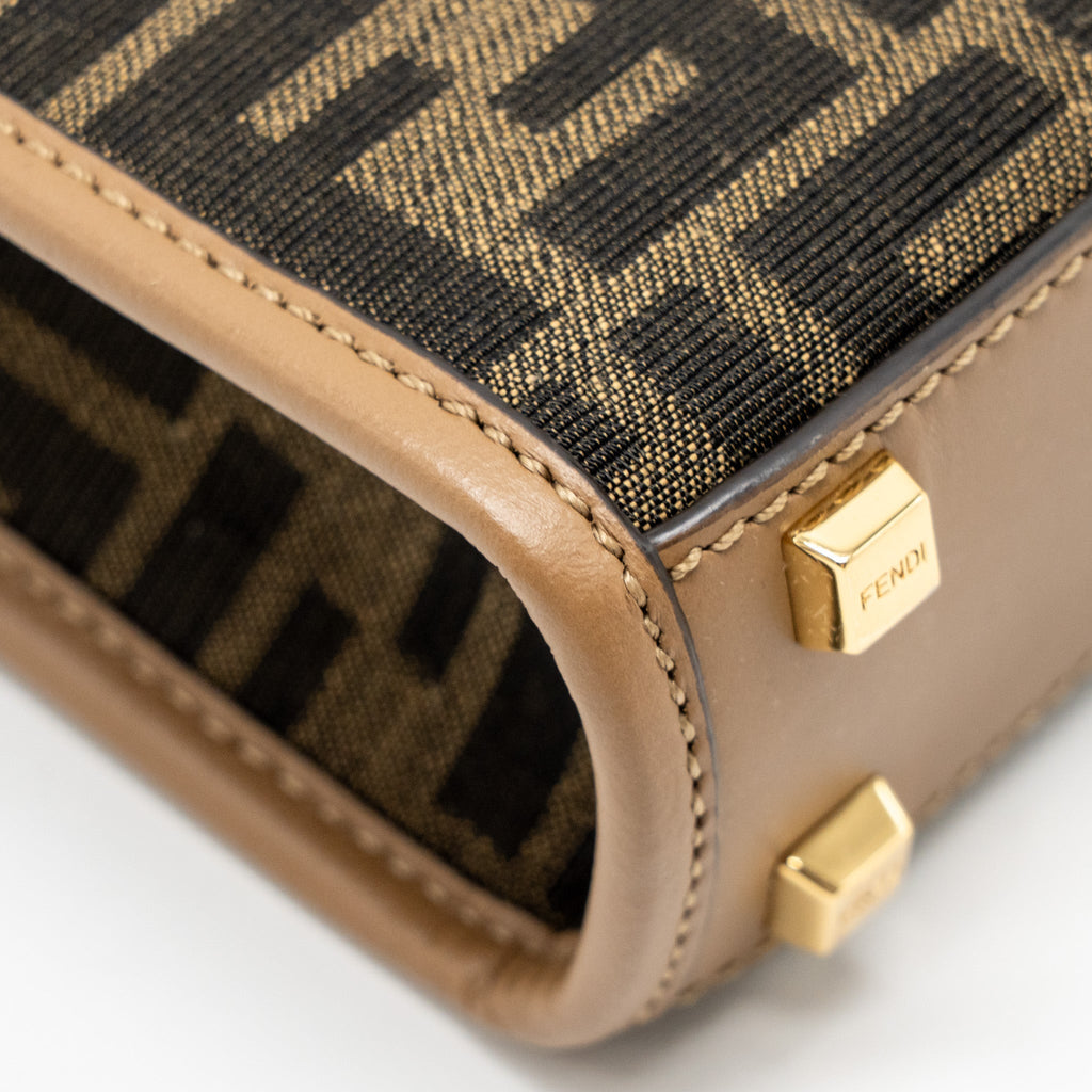 FENDI MINI SUNSHINE SHOPPER BAG FF CANVAS/CALFSKIN BROWN GHW