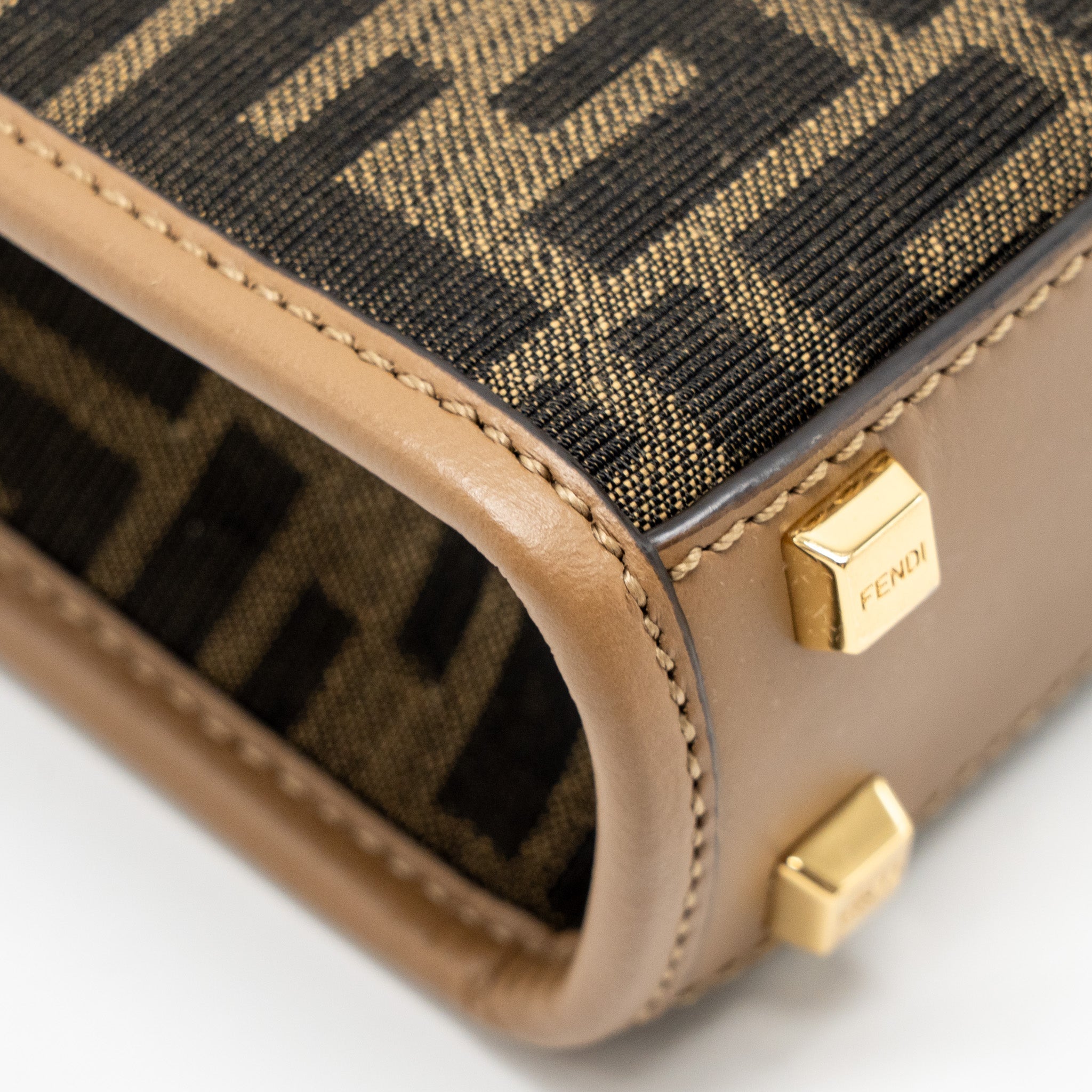 FENDI MINI SUNSHINE SHOPPER BAG FF CANVAS/CALFSKIN BROWN GHW