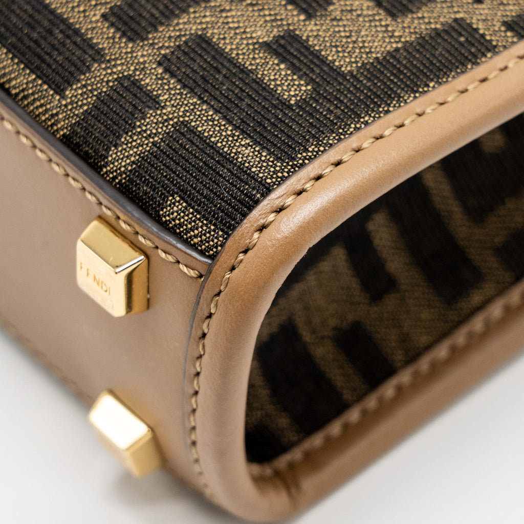 FENDI MINI SUNSHINE SHOPPER BAG FF CANVAS/CALFSKIN BROWN GHW