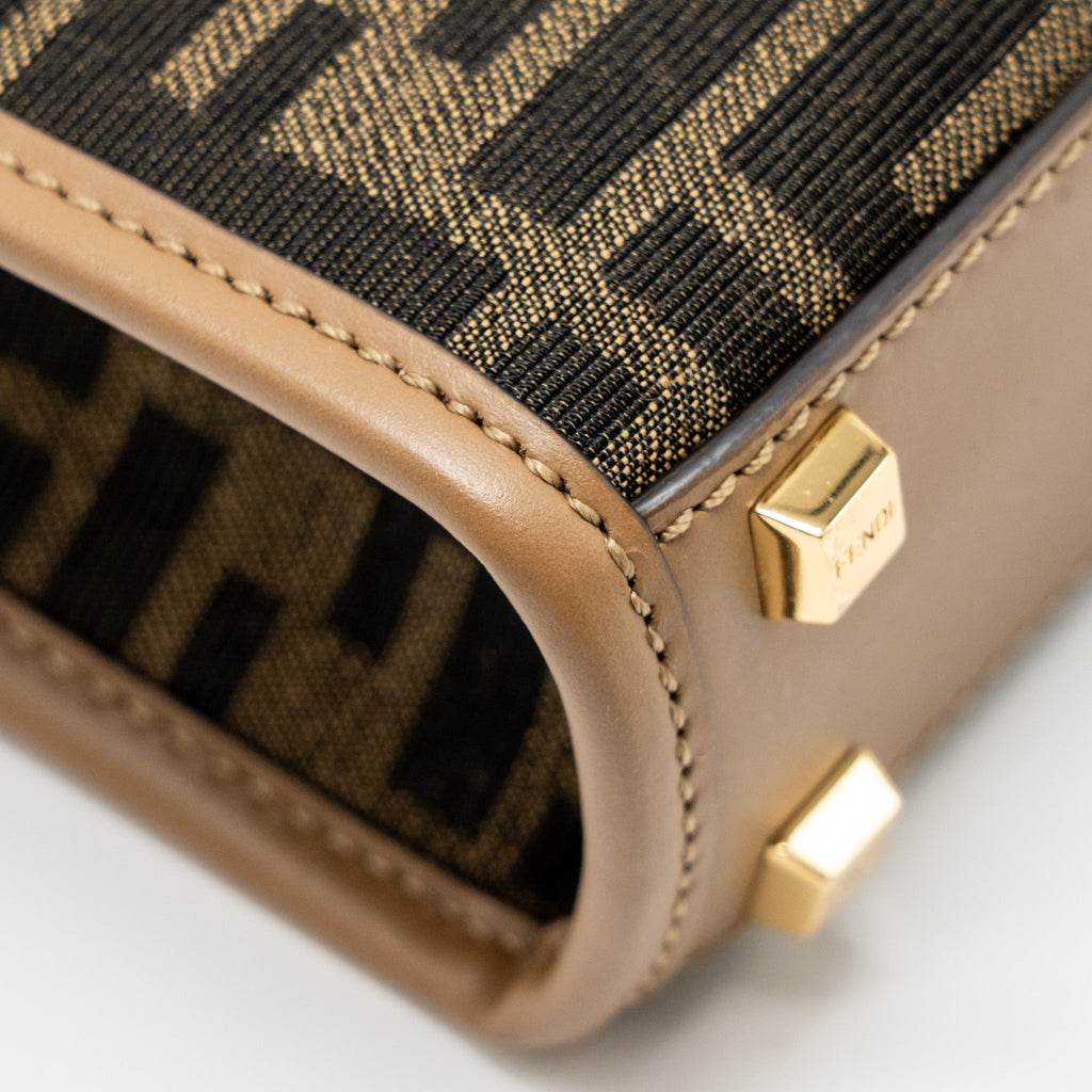 FENDI MINI SUNSHINE SHOPPER BAG FF CANVAS/CALFSKIN BROWN GHW