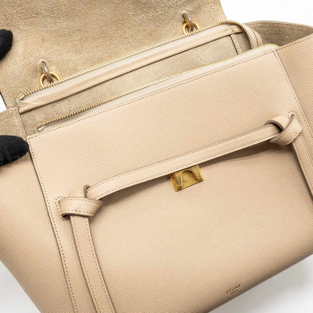 CELINE MINI BELT BAG GRAINED CALFSKIN LIGHT TAUPE GHW