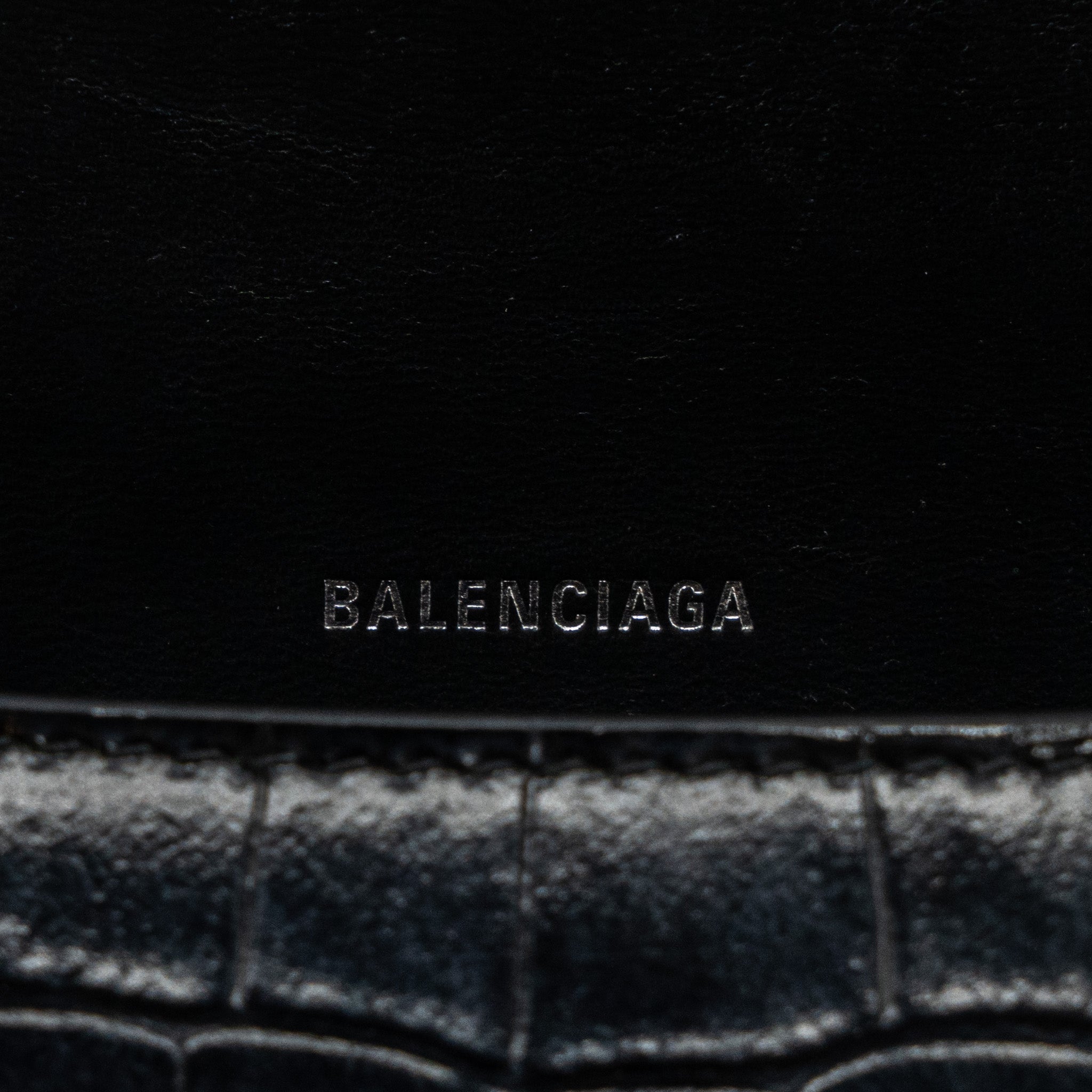 BALENCIAGA HOURGLASS S CROC-EMBOSSED CALFSKIN SO BLACK
