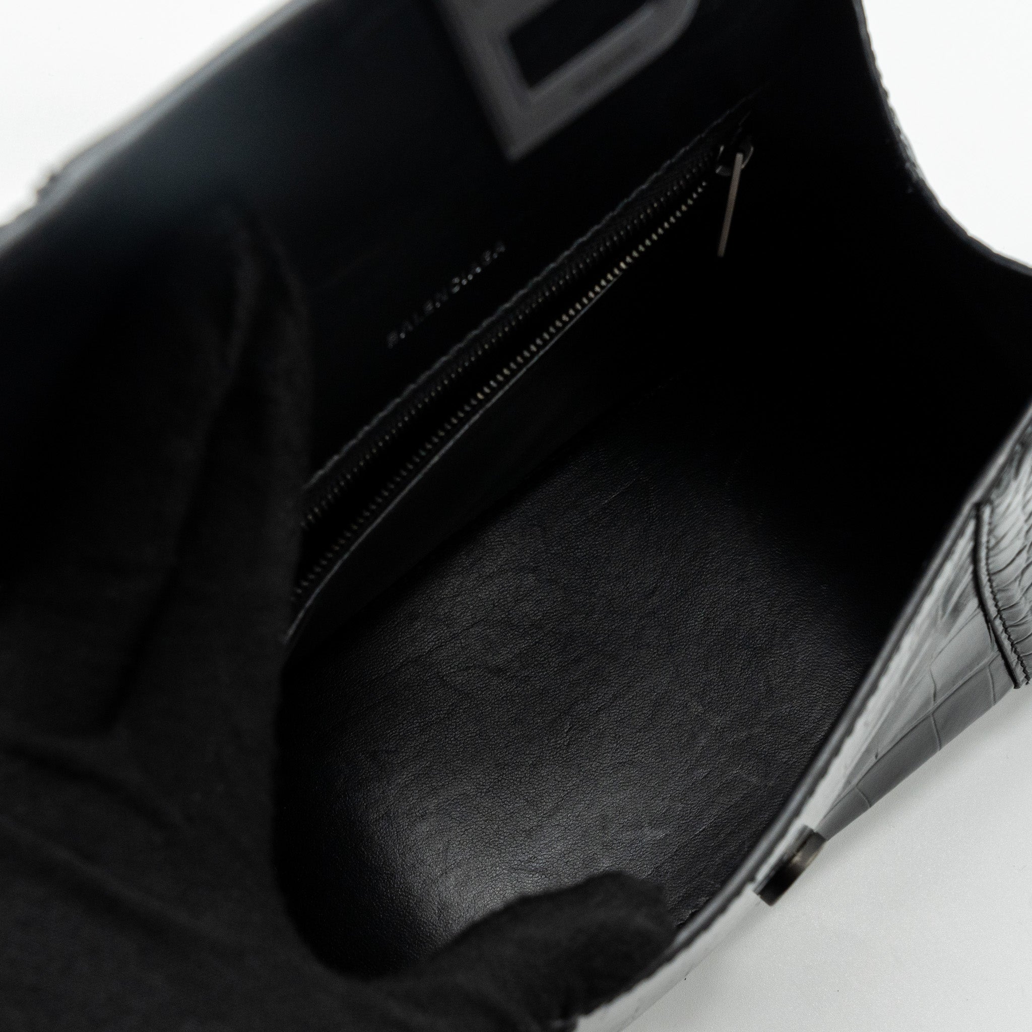 BALENCIAGA HOURGLASS S CROC-EMBOSSED CALFSKIN SO BLACK