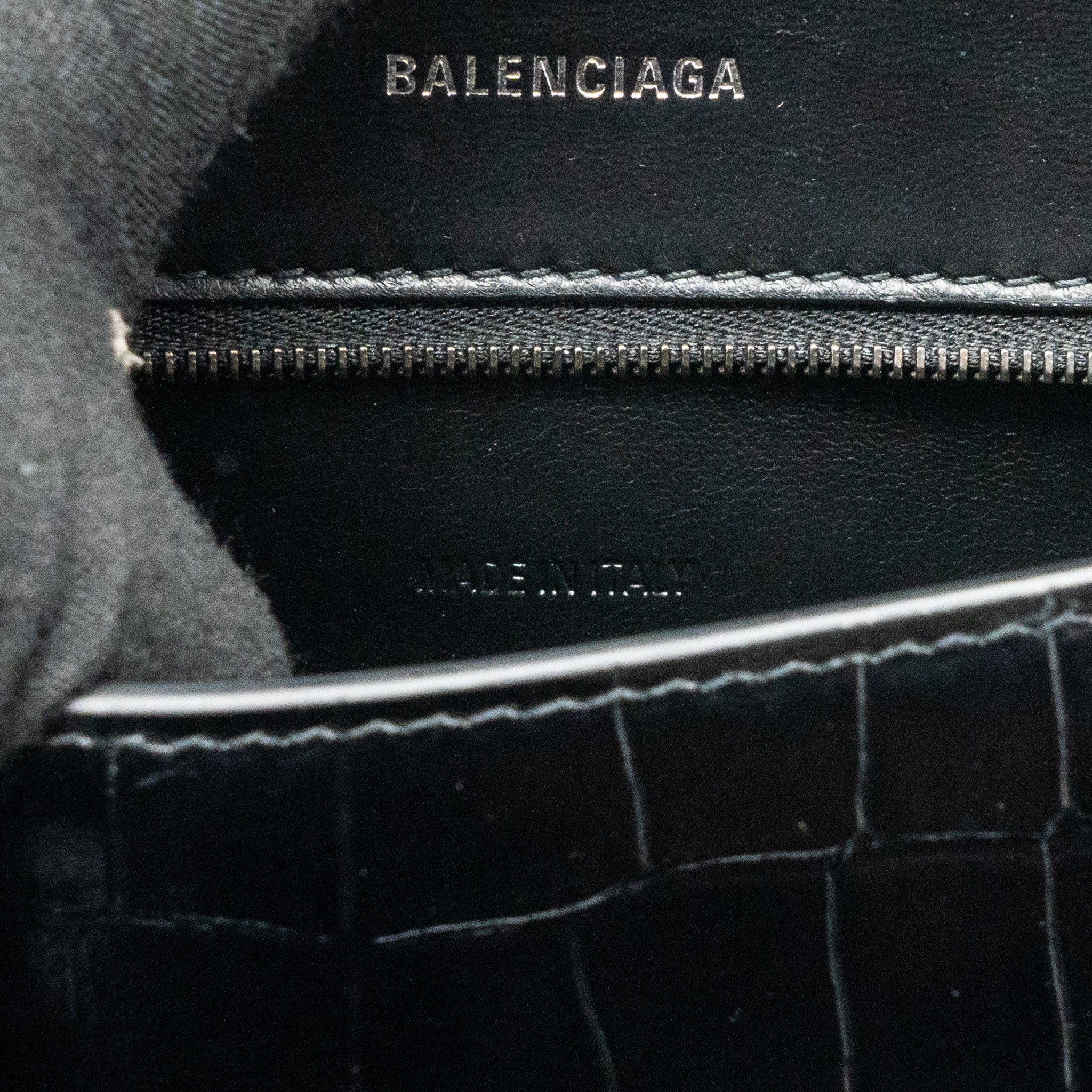 BALENCIAGA HOURGLASS S CROC-EMBOSSED CALFSKIN SO BLACK