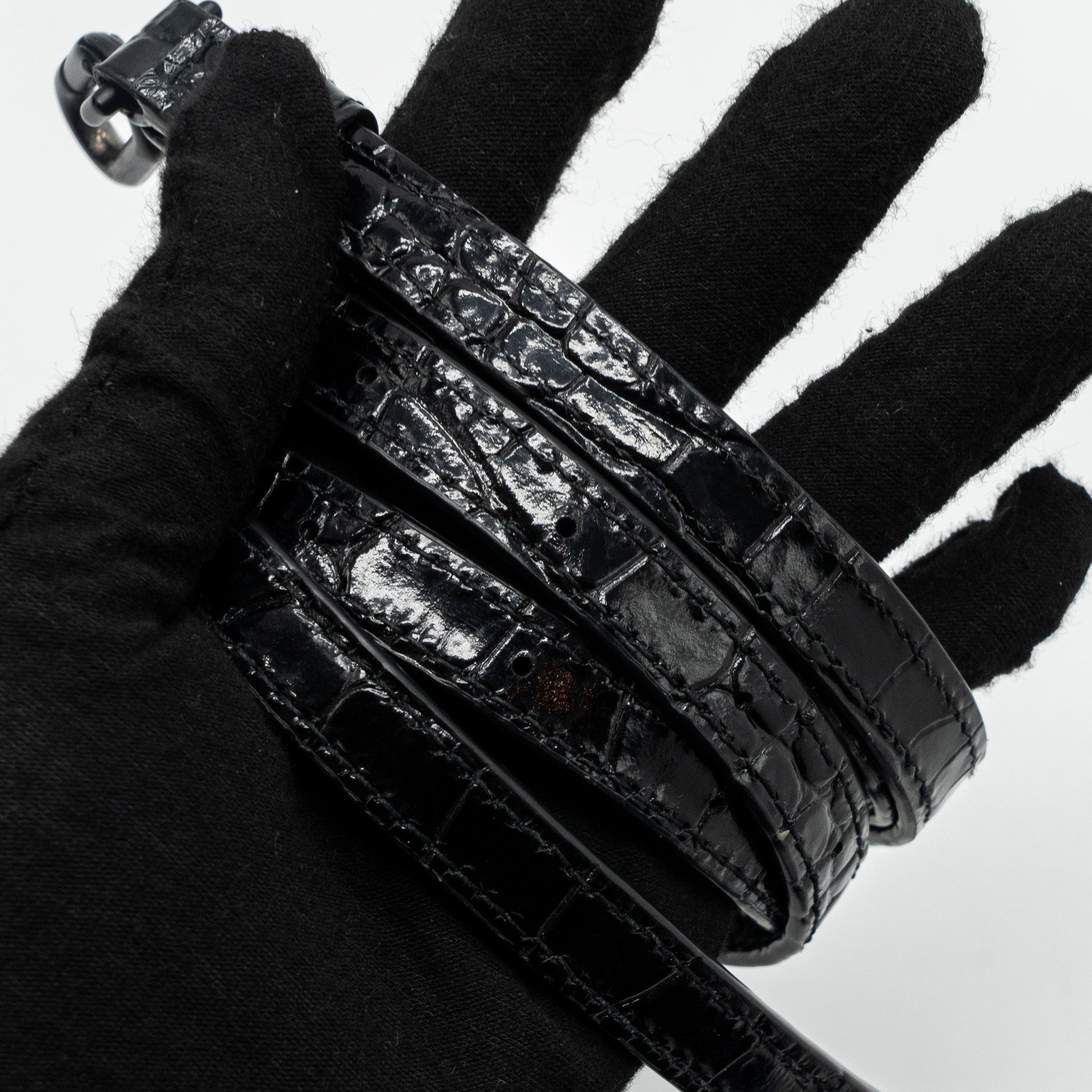 BALENCIAGA HOURGLASS S CROC-EMBOSSED CALFSKIN SO BLACK