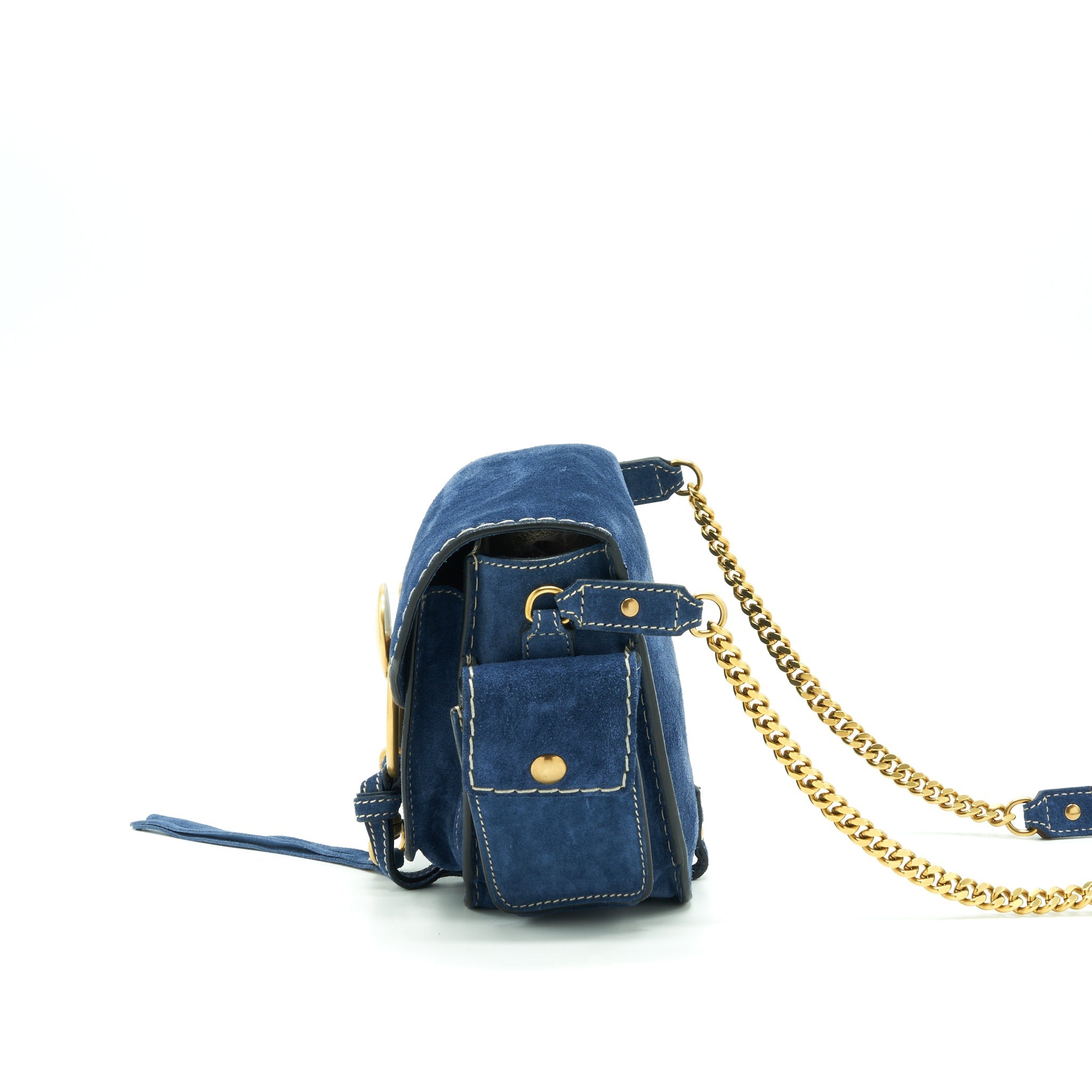CHLOE PORTE EPAULE BAG SUEDE ROYAL BLUE GHW