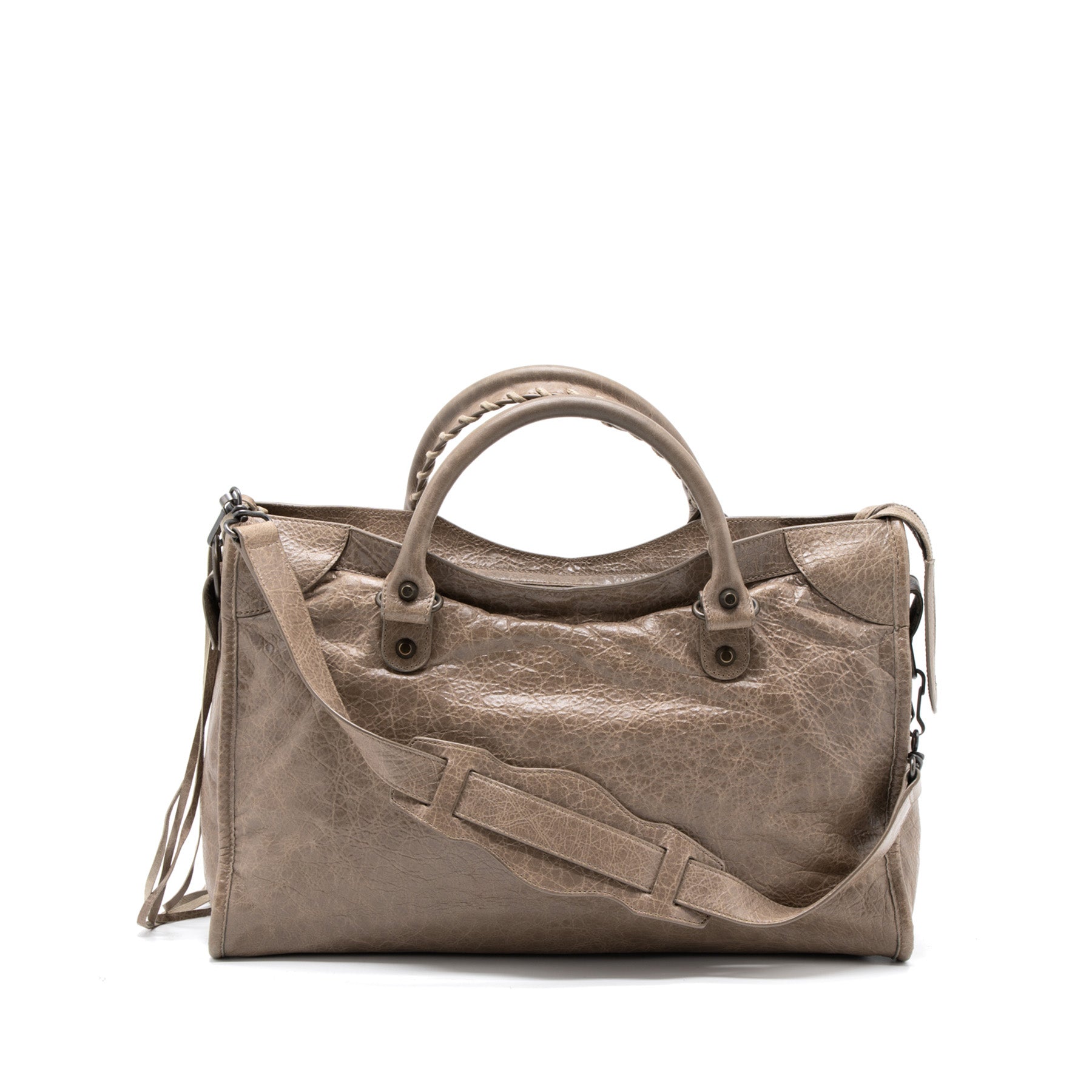 BALENCIAGA CLASSIC CITY BAG LIGHT BROWN RUTHENIUM HARDWARE