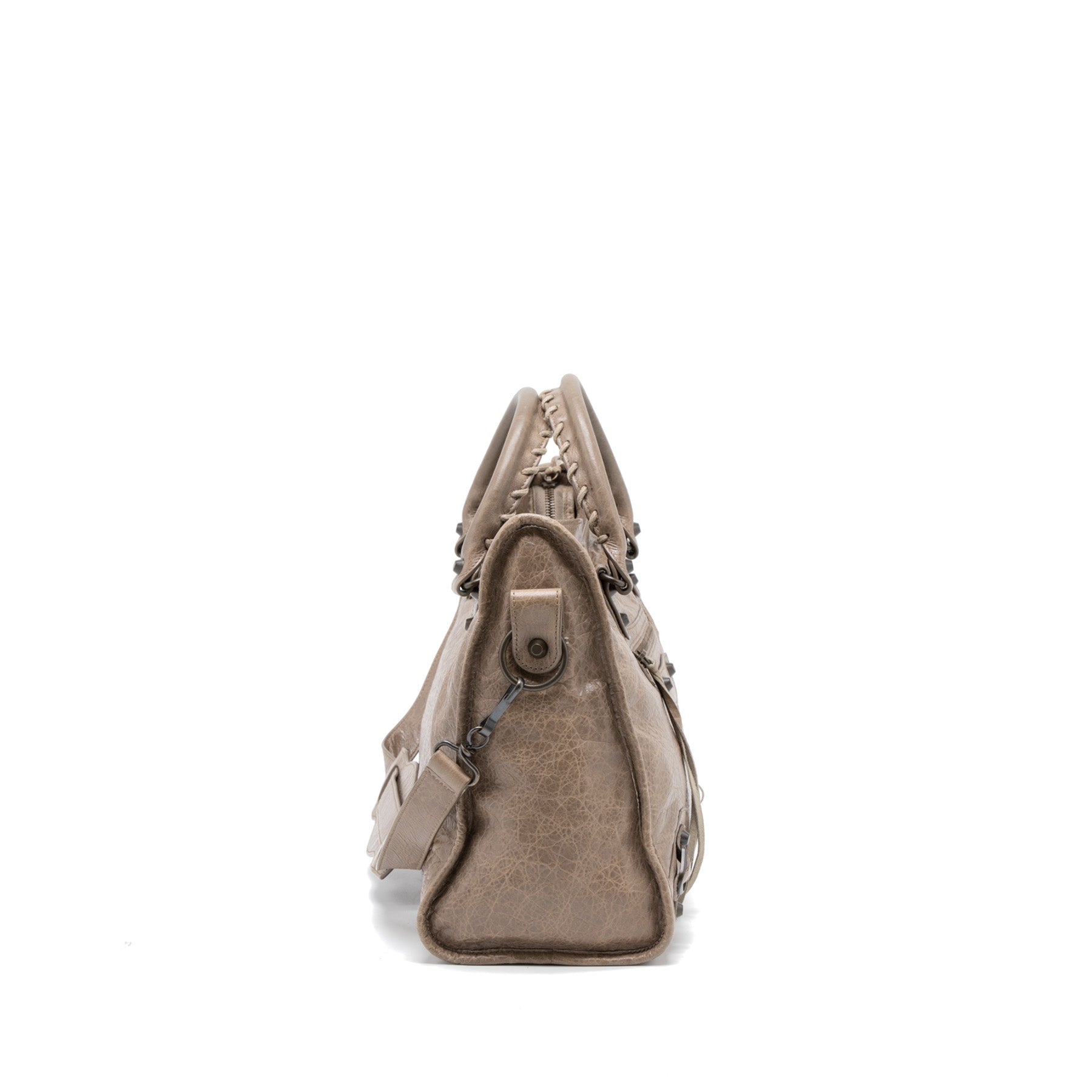 BALENCIAGA CLASSIC CITY BAG LIGHT BROWN RUTHENIUM HARDWARE