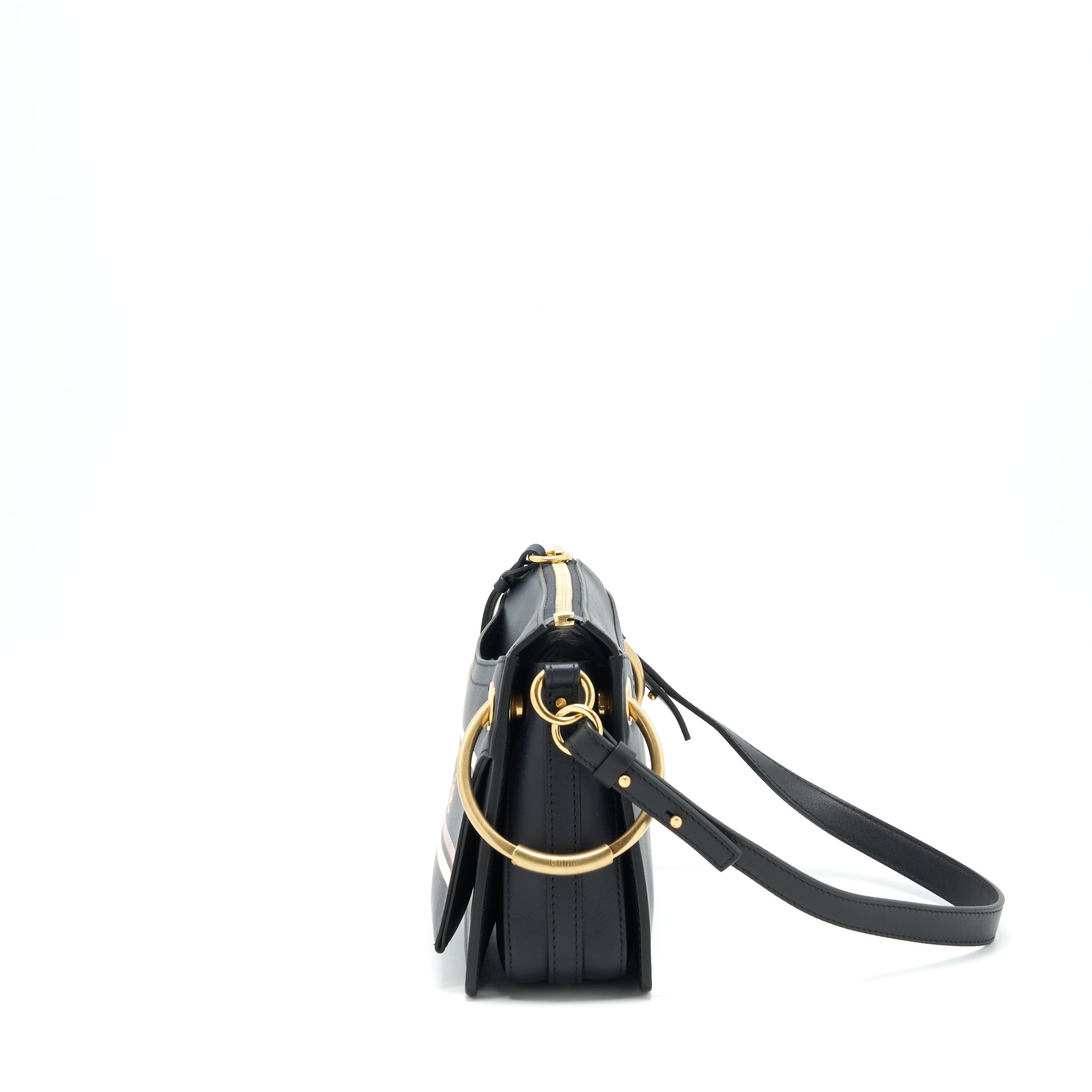 CHLOE LOGO PRINT SHOULDER BAG NAVY GHW