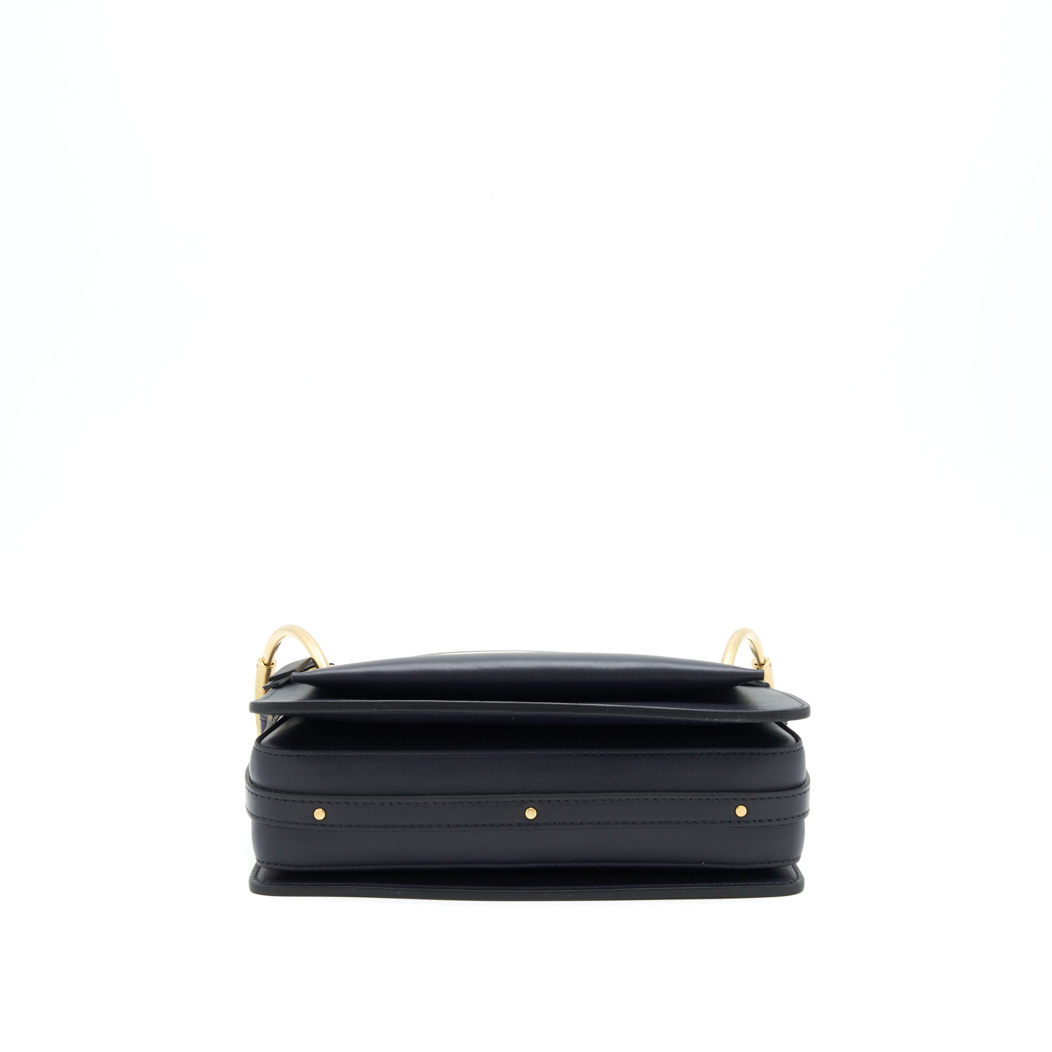 CHLOE LOGO PRINT SHOULDER BAG NAVY GHW