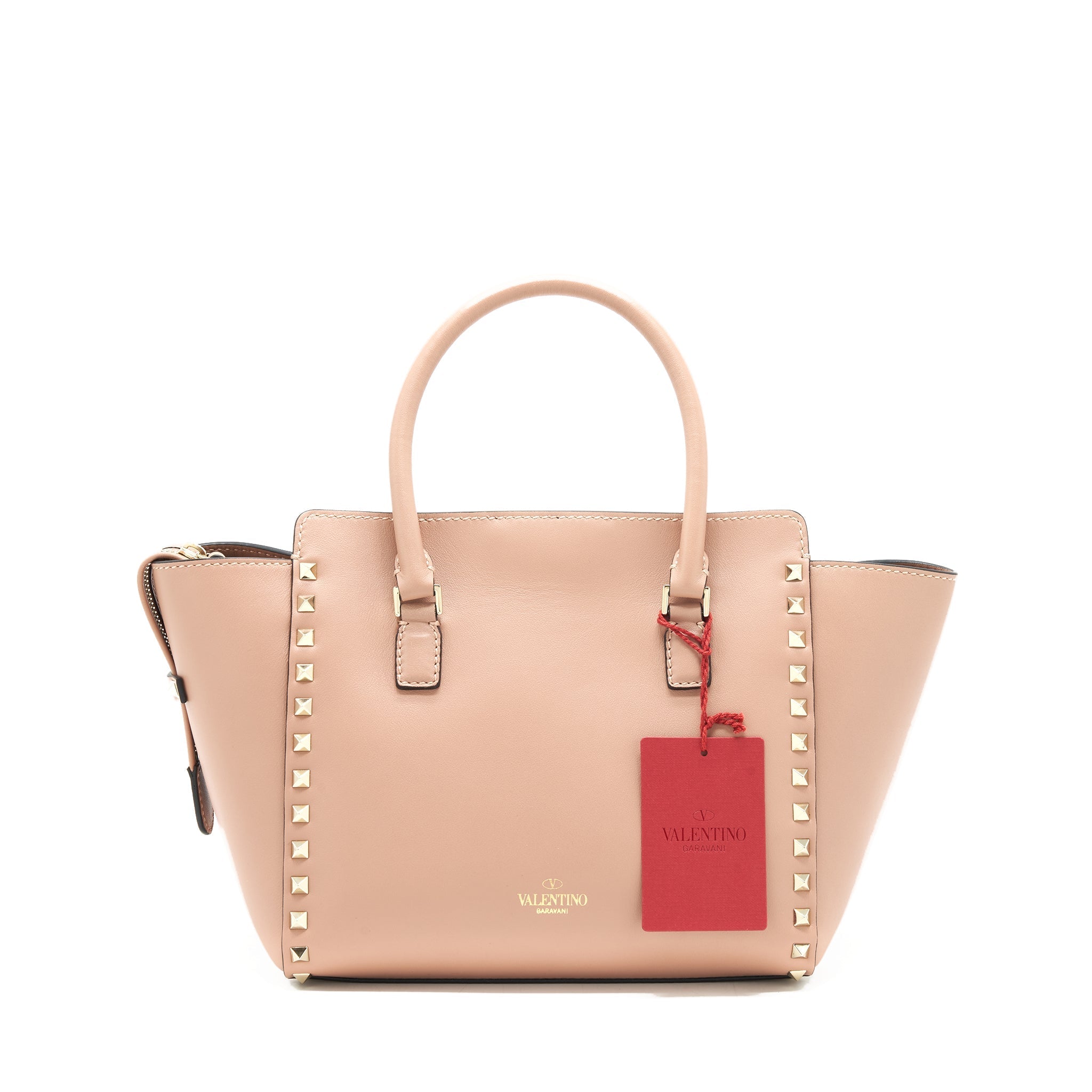 VALENTINO ROCKSTUD DOUBLE HANDLE TOTE BAG DUSTY PINK LGHW
