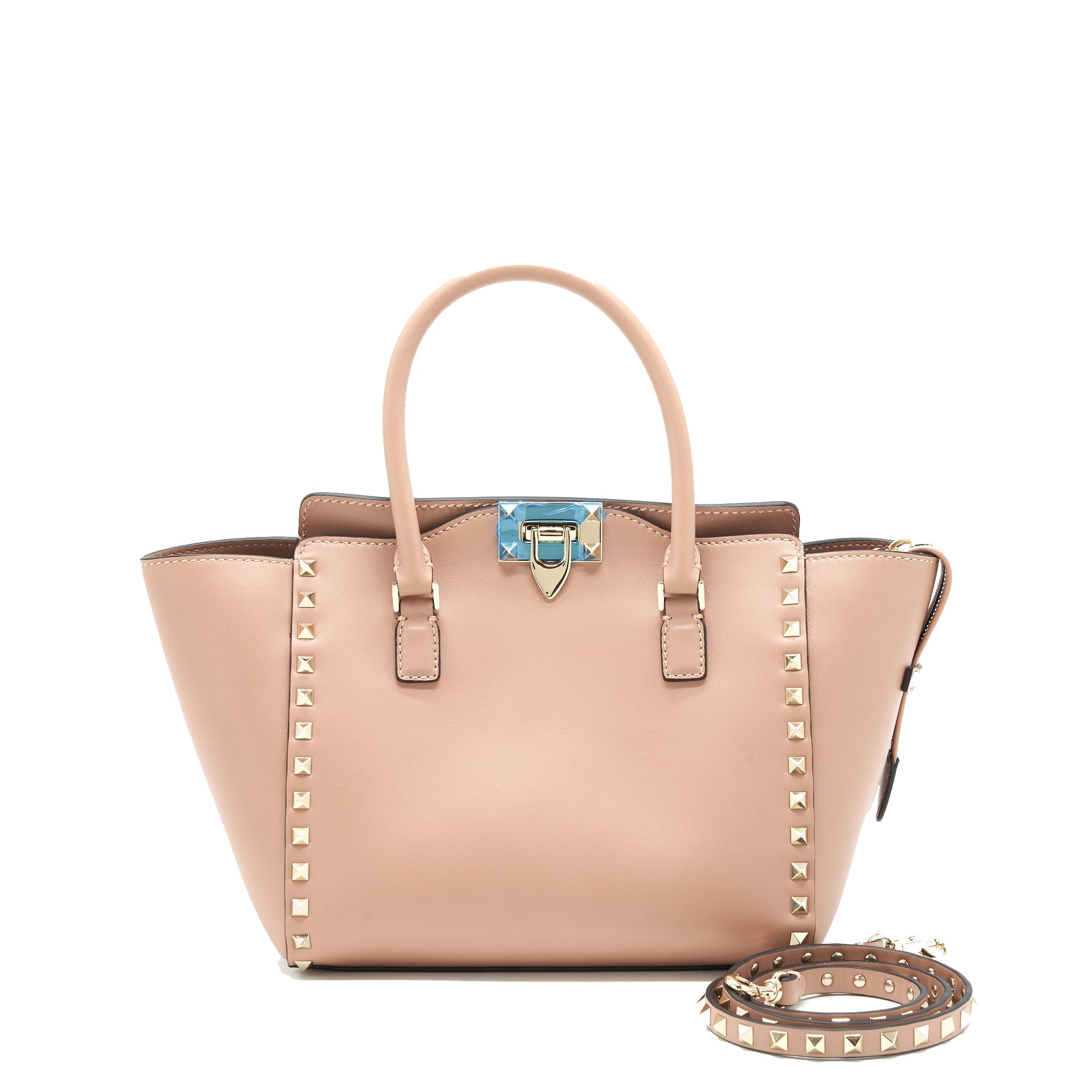 VALENTINO ROCKSTUD DOUBLE HANDLE TOTE BAG DUSTY PINK LGHW