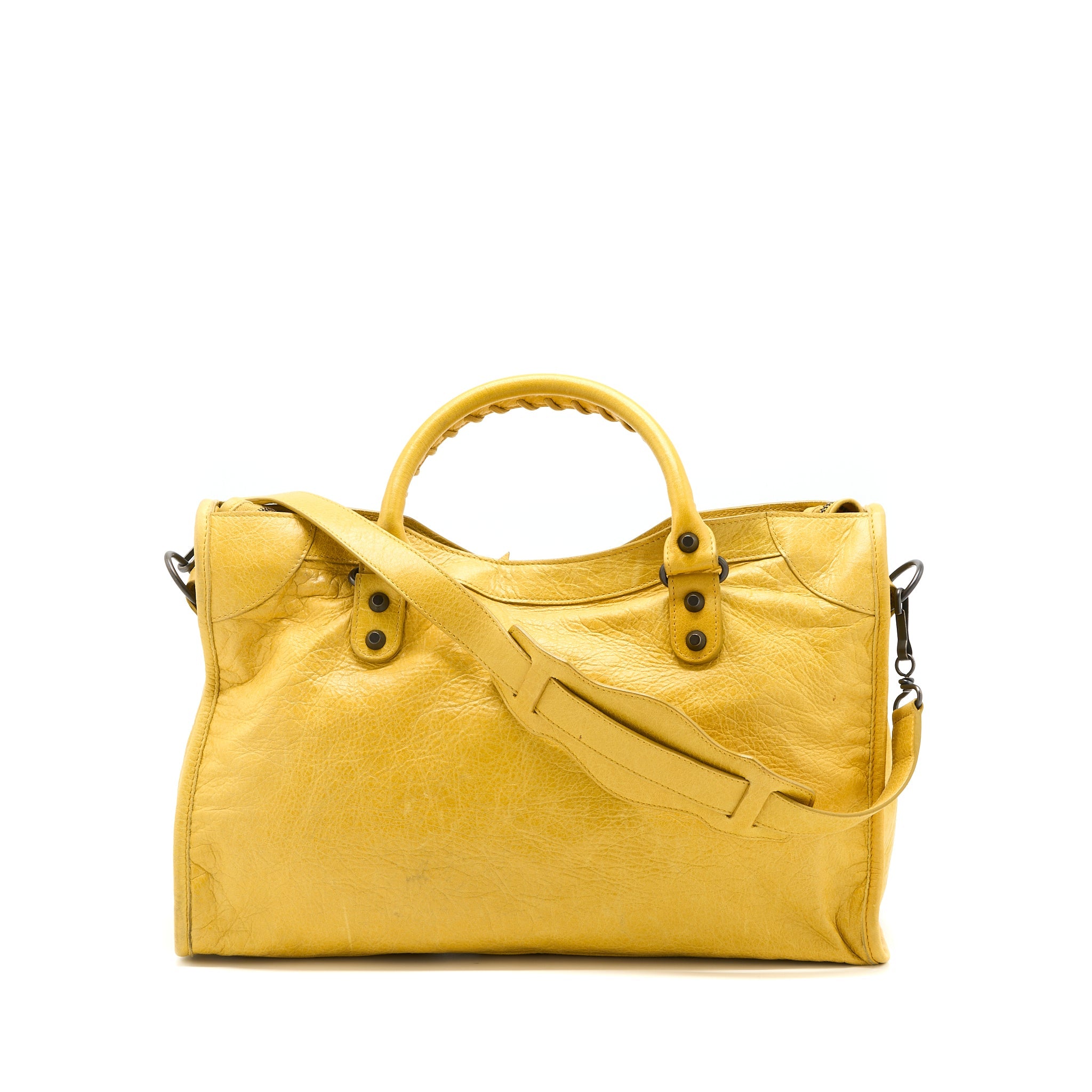 BALENCIAGA CLASSIC CITY BAG LAMBSKIN YELLOW WITH BLACK HARDWARE