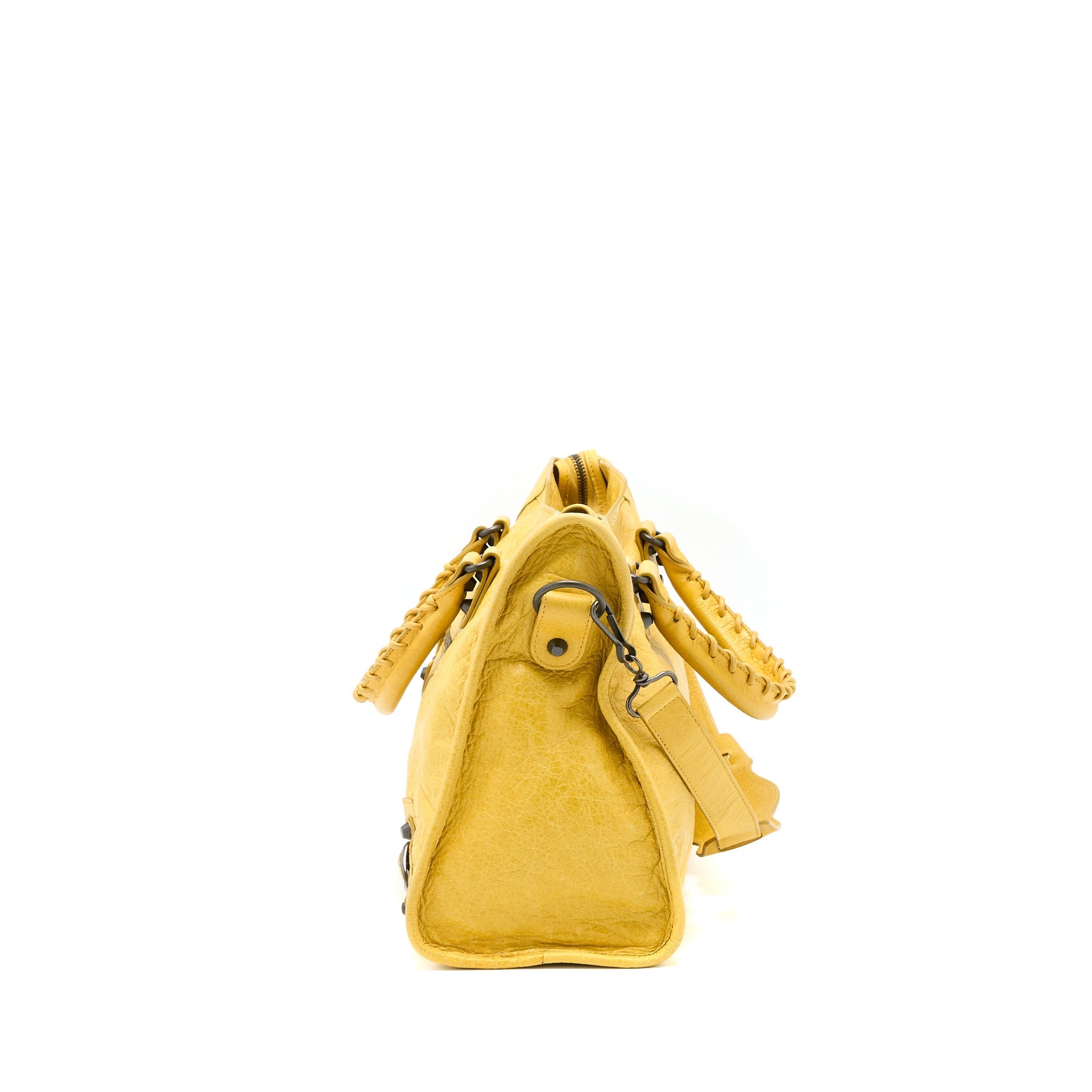 BALENCIAGA CLASSIC CITY BAG LAMBSKIN YELLOW WITH BLACK HARDWARE