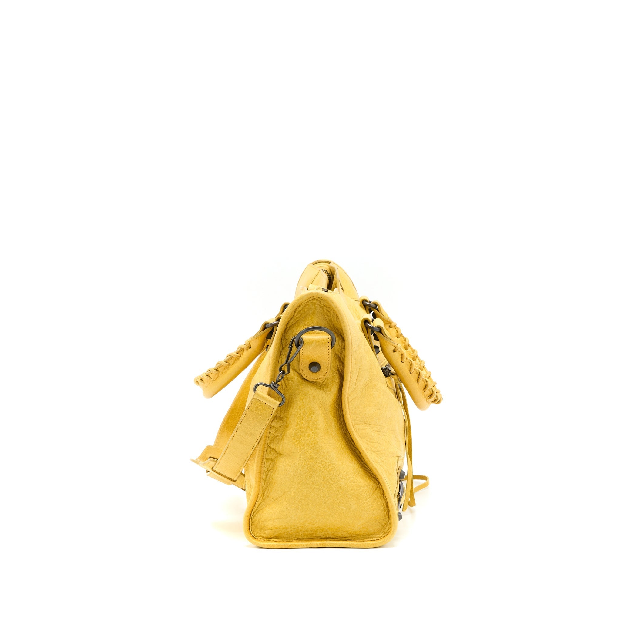 BALENCIAGA CLASSIC CITY BAG LAMBSKIN YELLOW WITH BLACK HARDWARE
