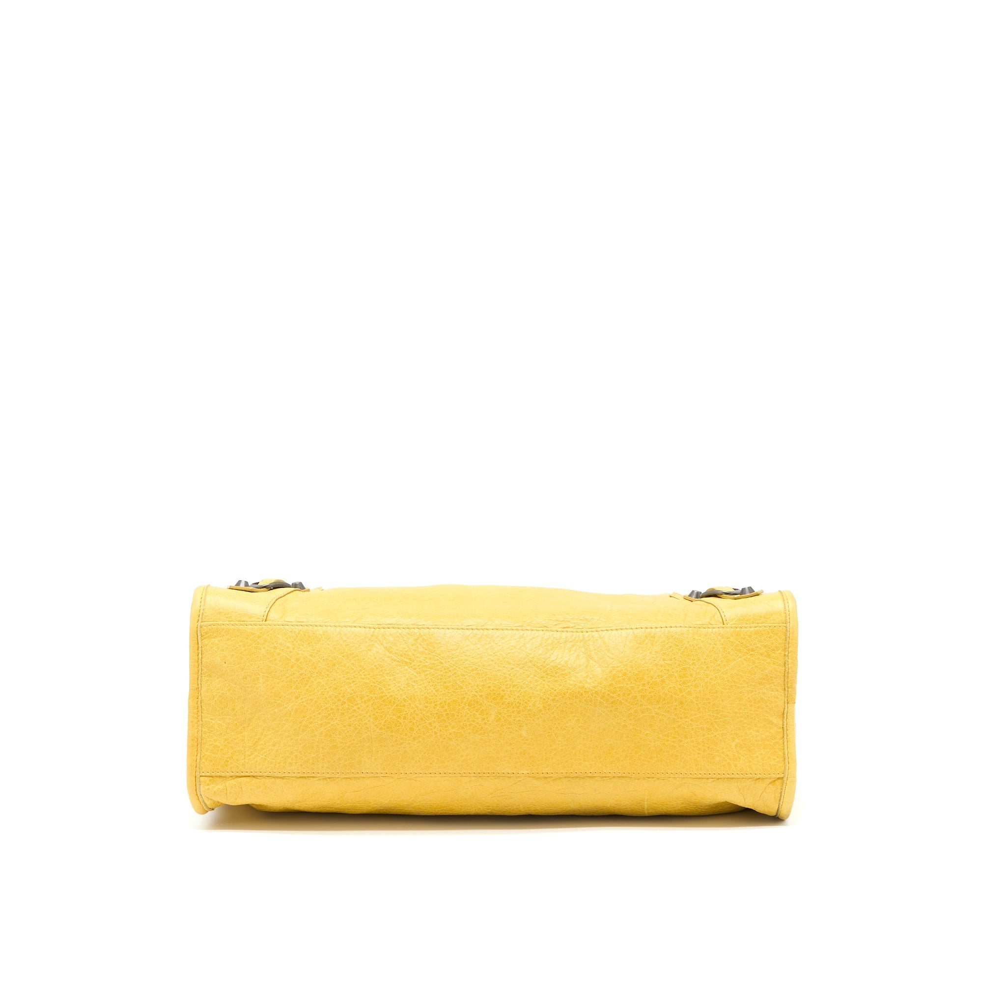 BALENCIAGA CLASSIC CITY BAG LAMBSKIN YELLOW WITH BLACK HARDWARE