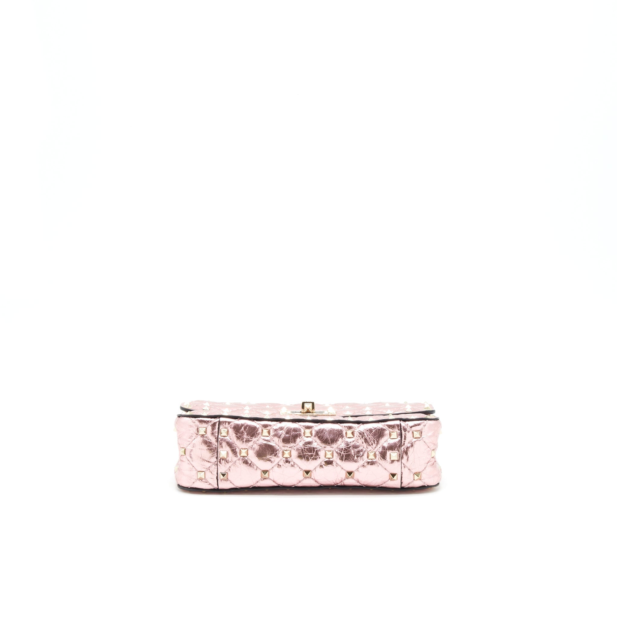VALENTINO GARAVANI ROCKSTUD SPIKE SMALL LEATHER SHOULDER BAG METALLIC PINK LGHW