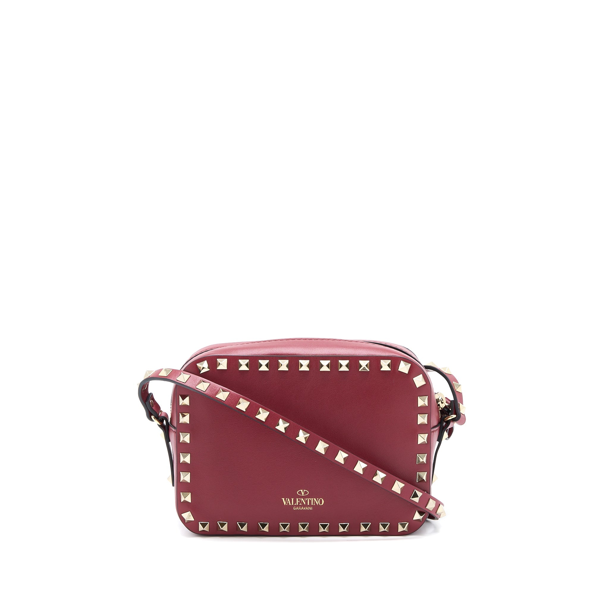VALENTINO ROCKSTUD CROSSBODY CAMERA BAG CALFSKIN RED GHW