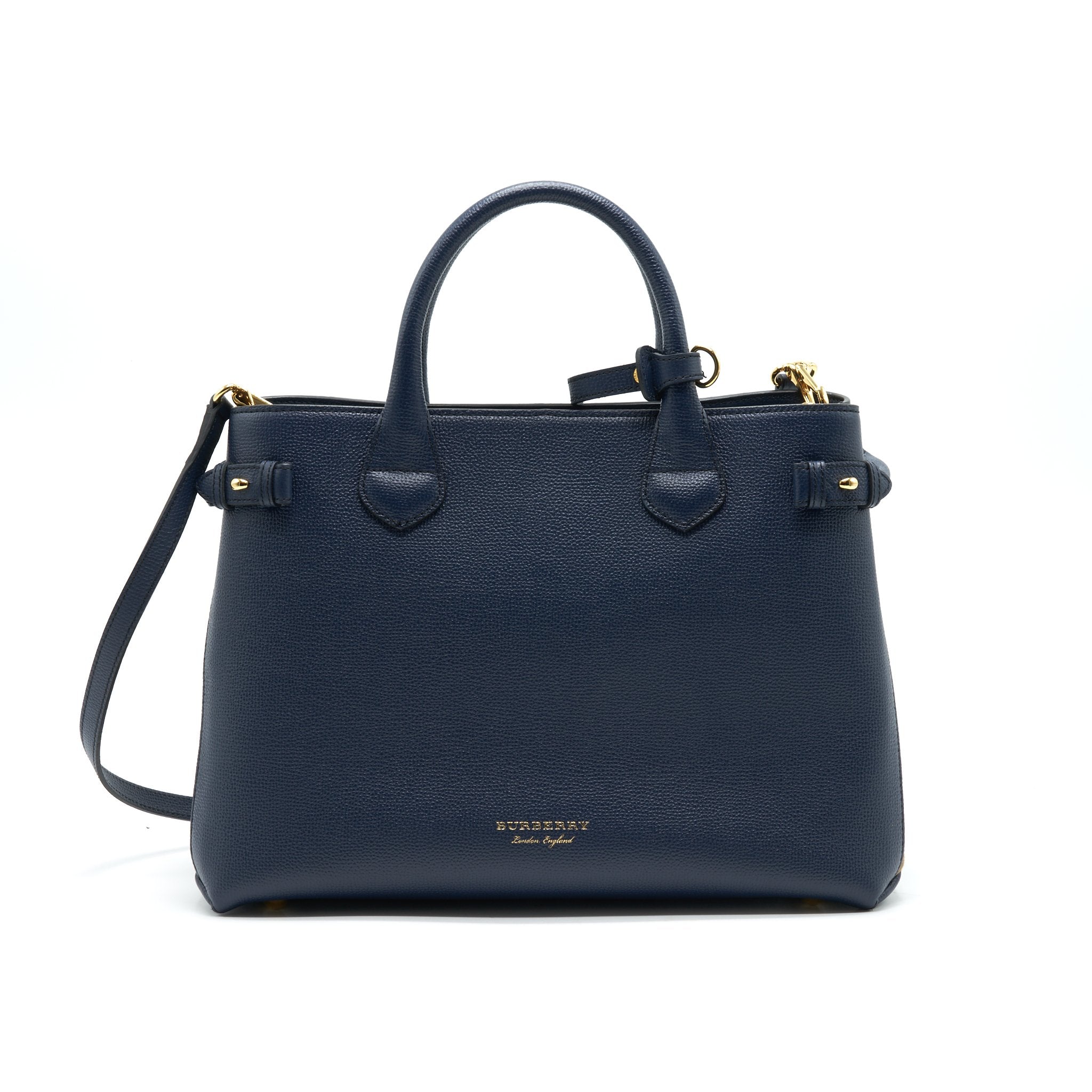 BURBERRY LEATHER/ CANVAS TOTE BAG NAVY GHW