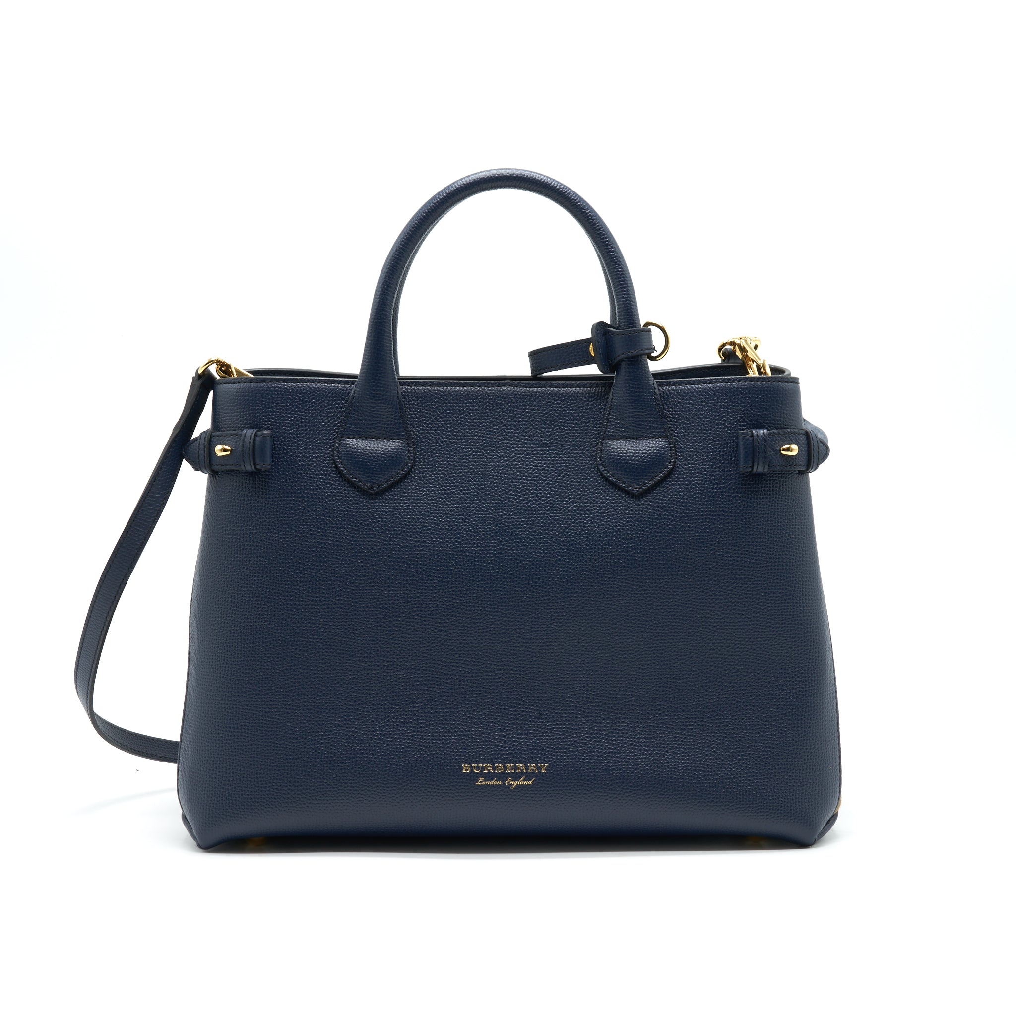 BURBERRY LEATHER/ CANVAS TOTE BAG NAVY
