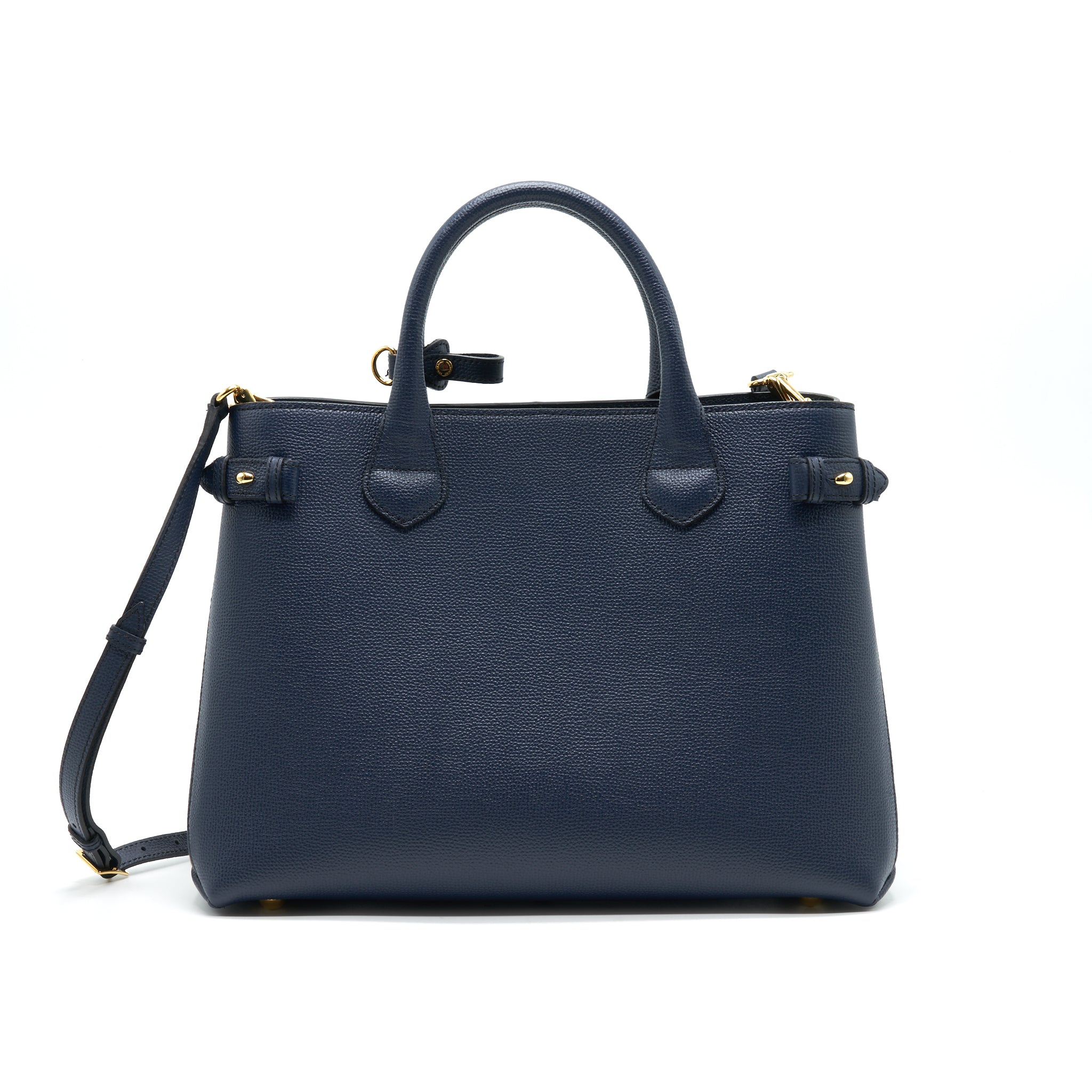 BURBERRY LEATHER/ CANVAS TOTE BAG NAVY