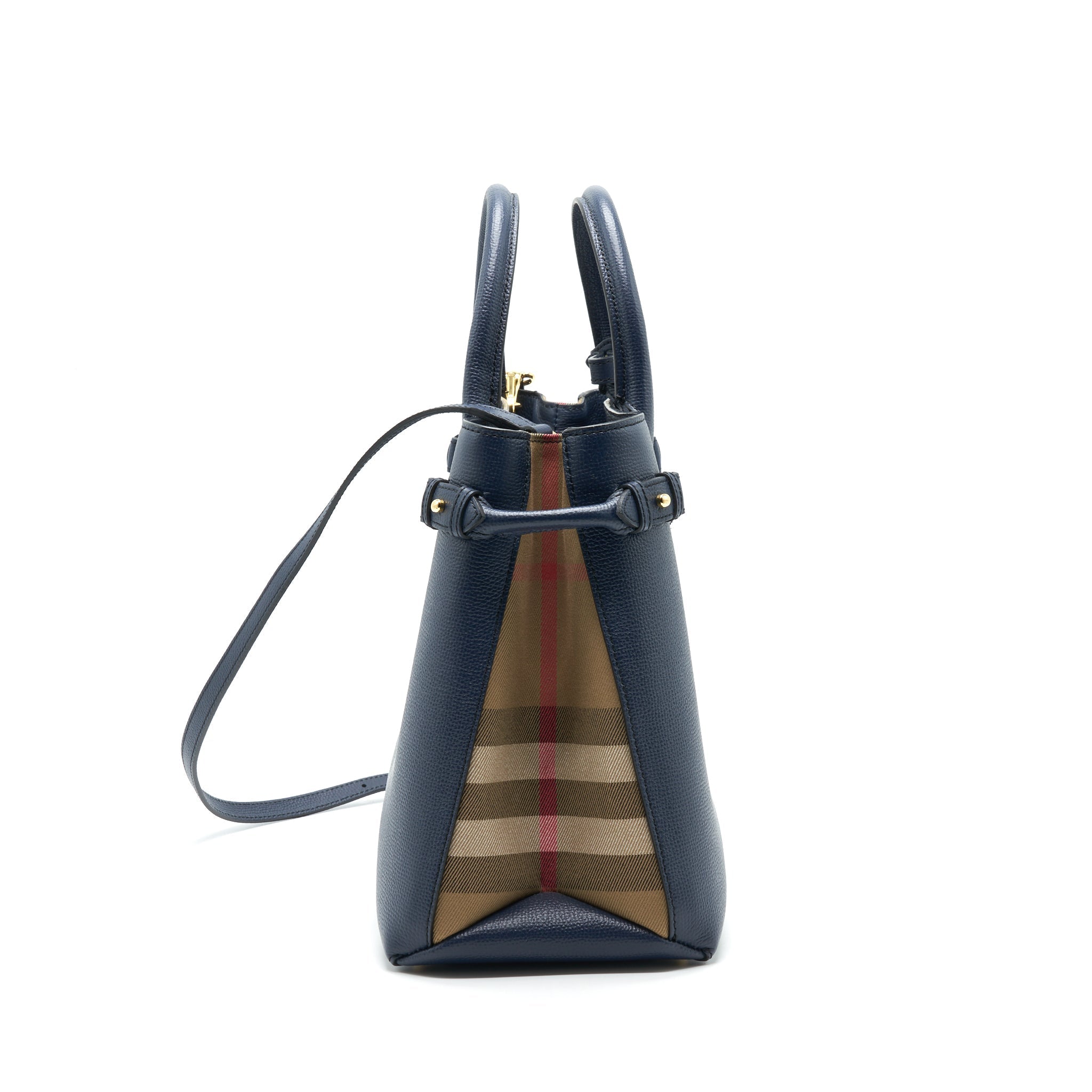 BURBERRY LEATHER/ CANVAS TOTE BAG NAVY