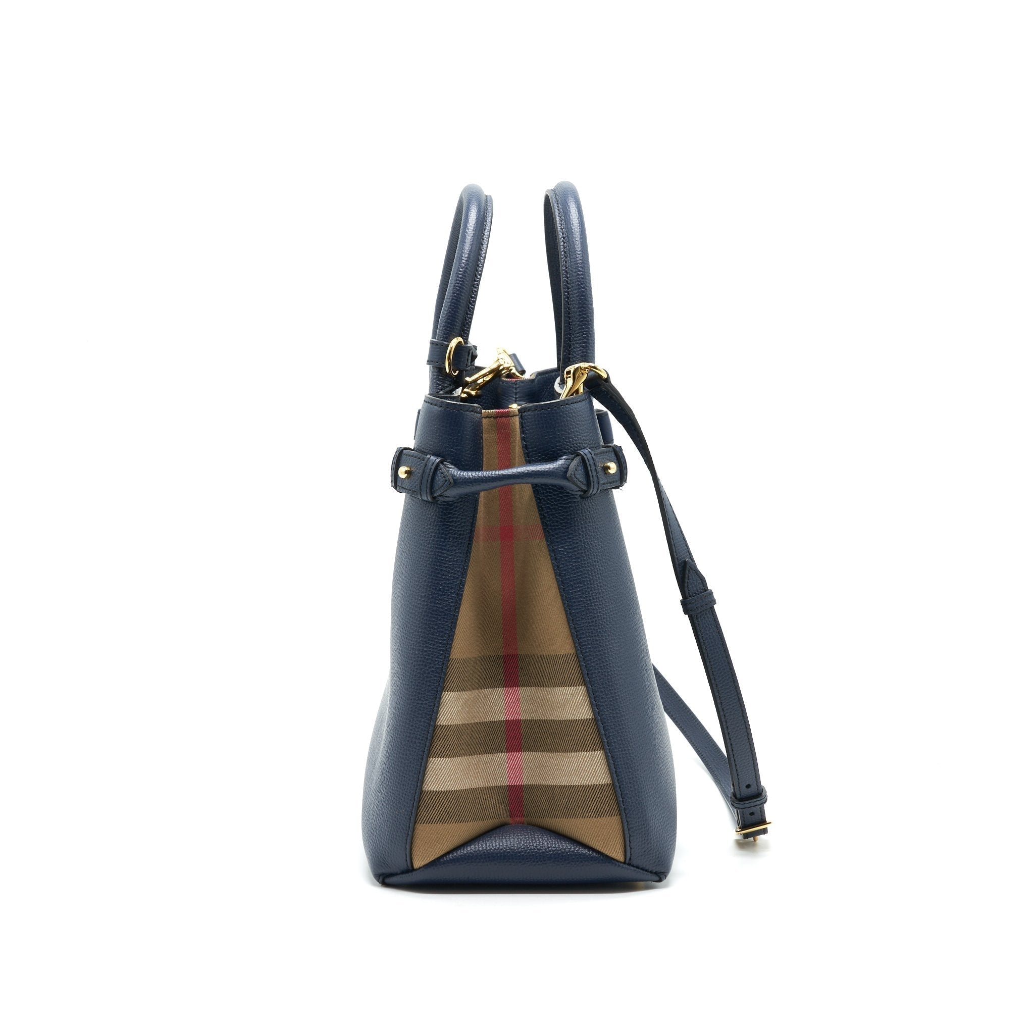 BURBERRY LEATHER/ CANVAS TOTE BAG NAVY GHW