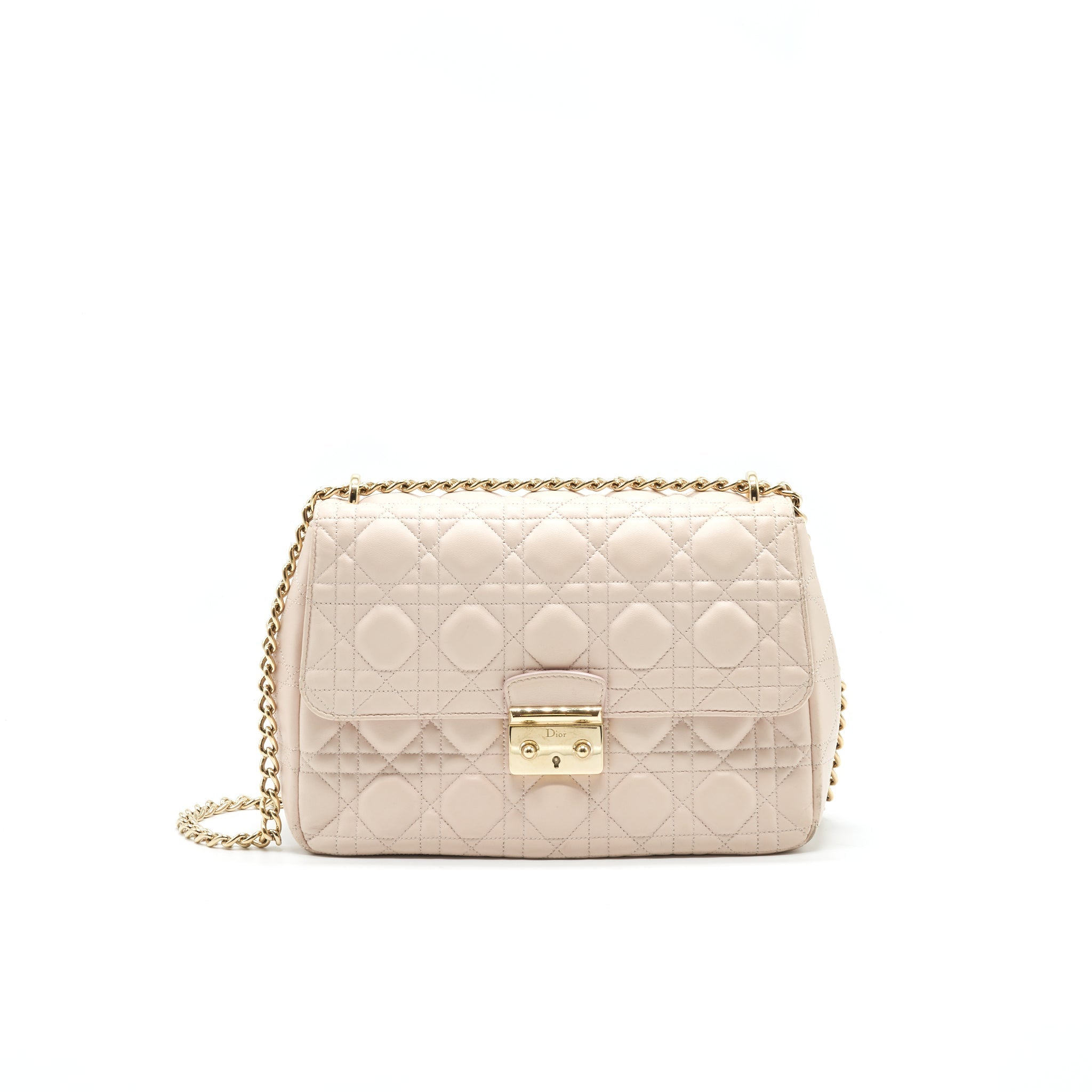 CHRISTIAN DIOR CANNAGE LEATHER MISS DIOR FLAP BAG IN LIGHT PINK LGHW