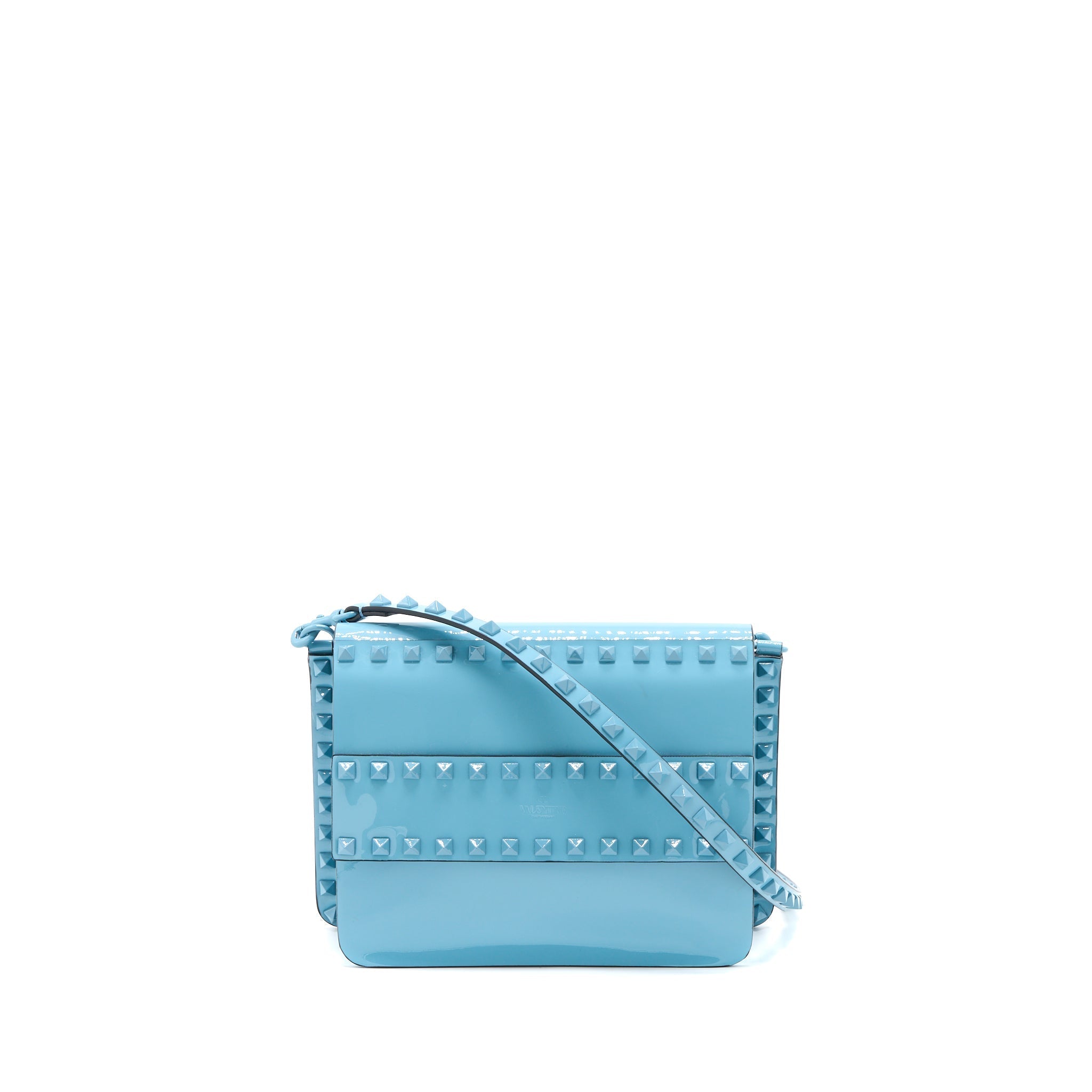 VALENTINO ROCKSTUD BAG PATENT BLUE WITH BLUE HARDWARE