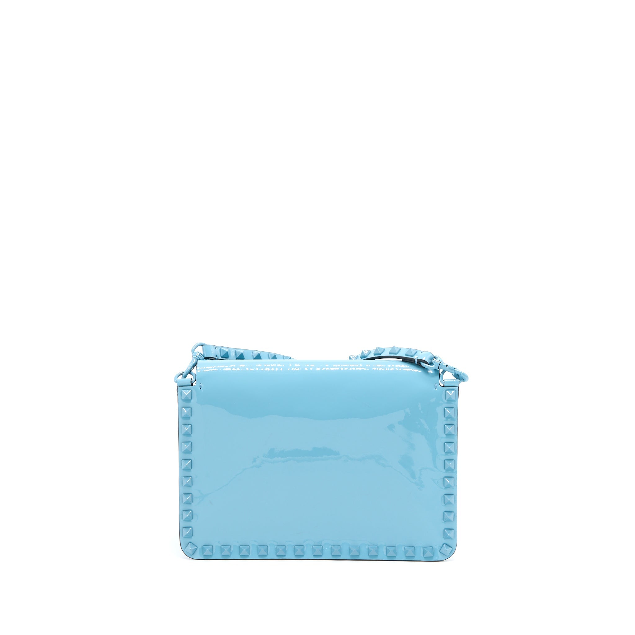 VALENTINO ROCKSTUD BAG PATENT BLUE WITH BLUE HARDWARE