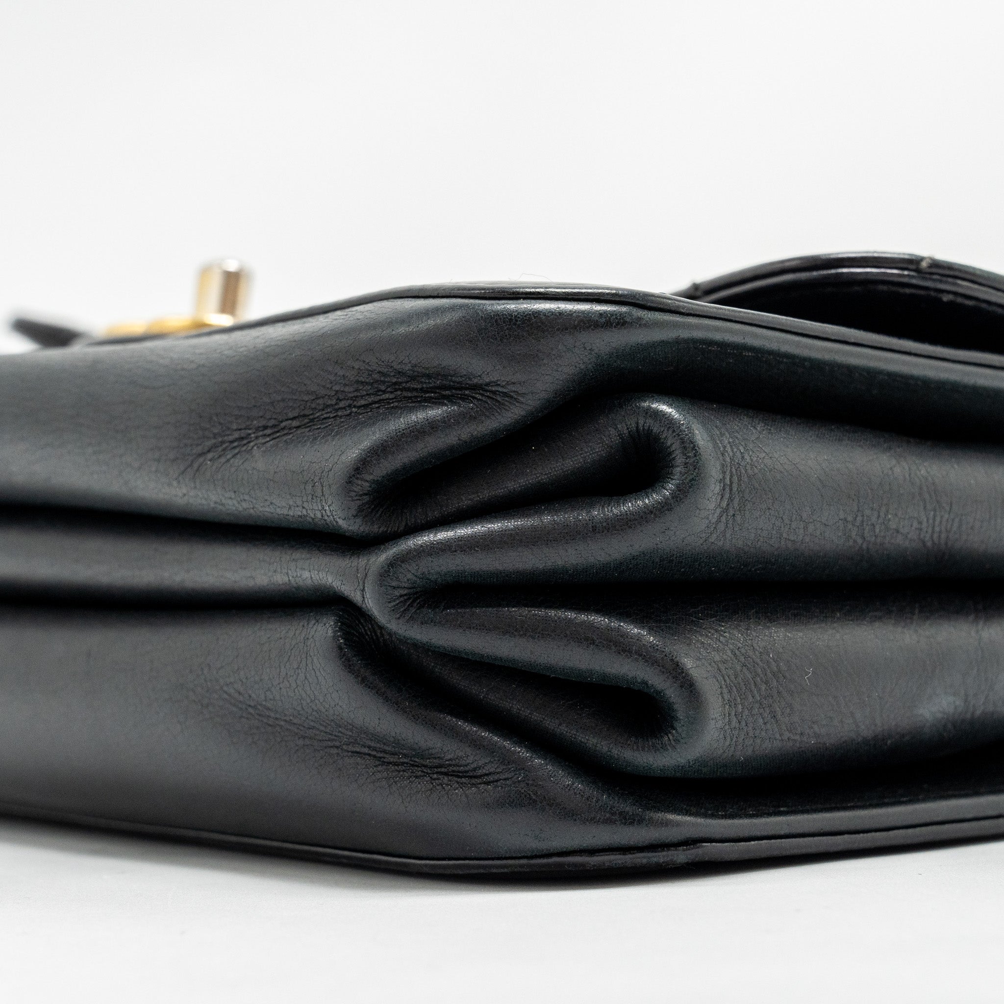 CHANEL QUILTED FLAP BAG WITH GIANT CHAIN HANDLE CALFSKIN BLACK GHW
