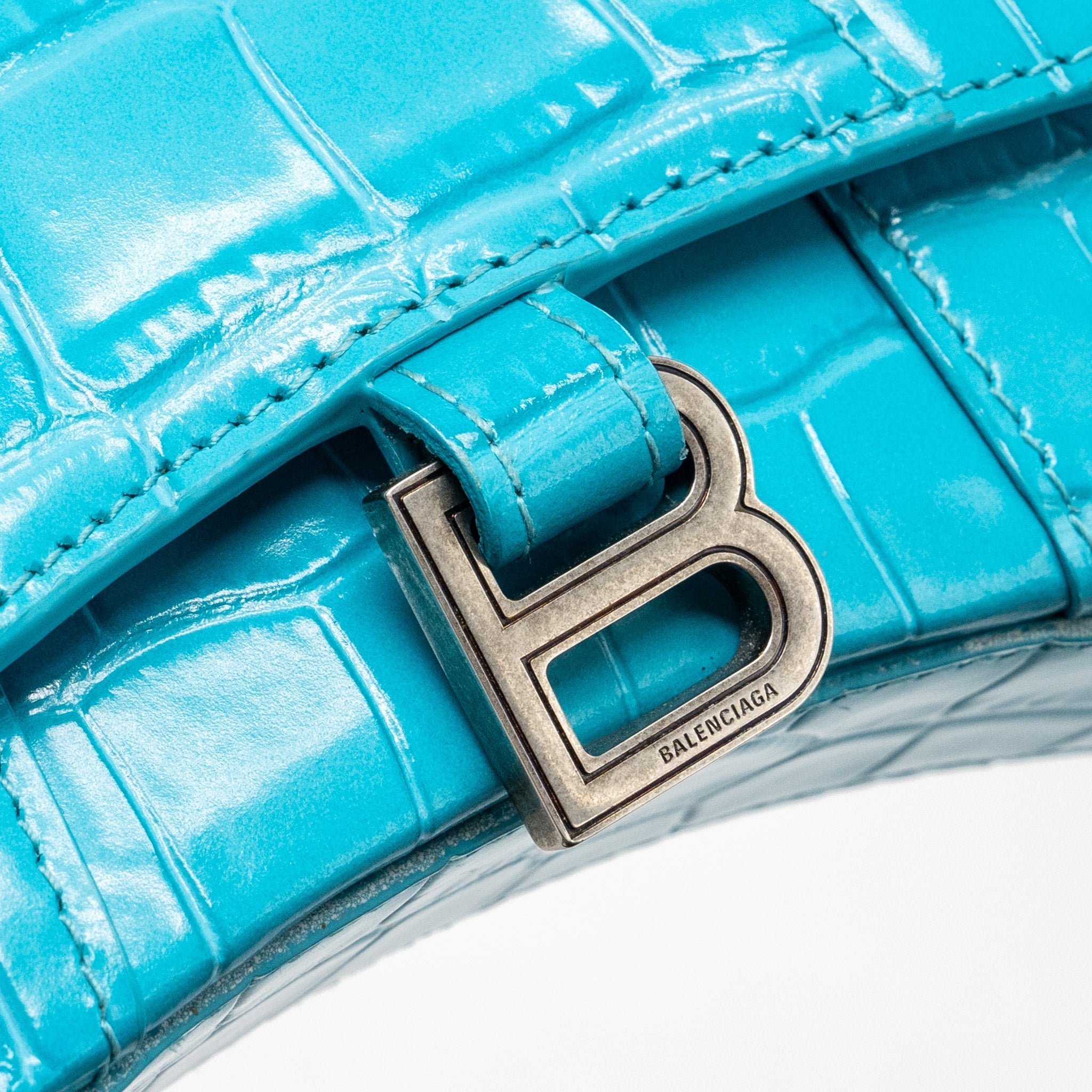 BALENCIAGA MINI HOURGLASS EMBOSSED CALFSKIN BLUE SHW