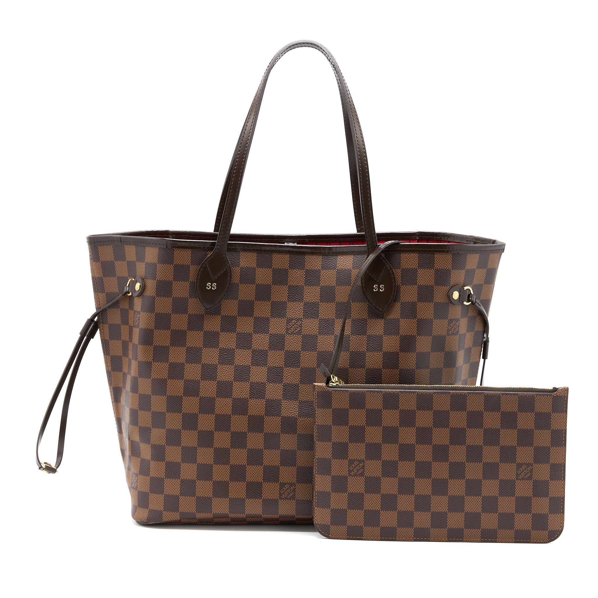 LOUIS VUITTON NEVERFULL MM DAMIER EBENE GHW WITH INITIAL S.S