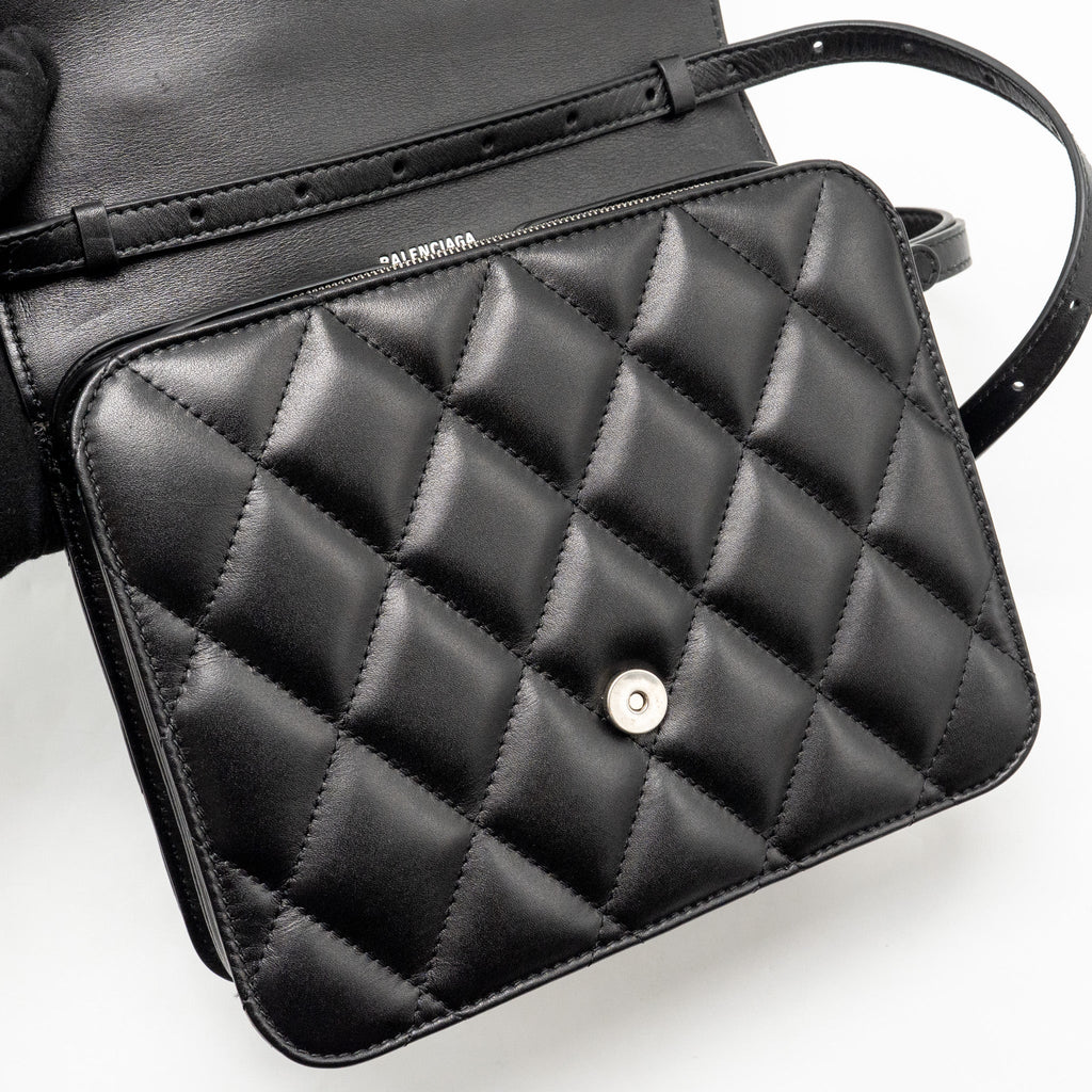 BALENCIAGA B. SHOULDER BAG QUILTED CALFSKIN BLACK RUTHENIUM HARDWARE