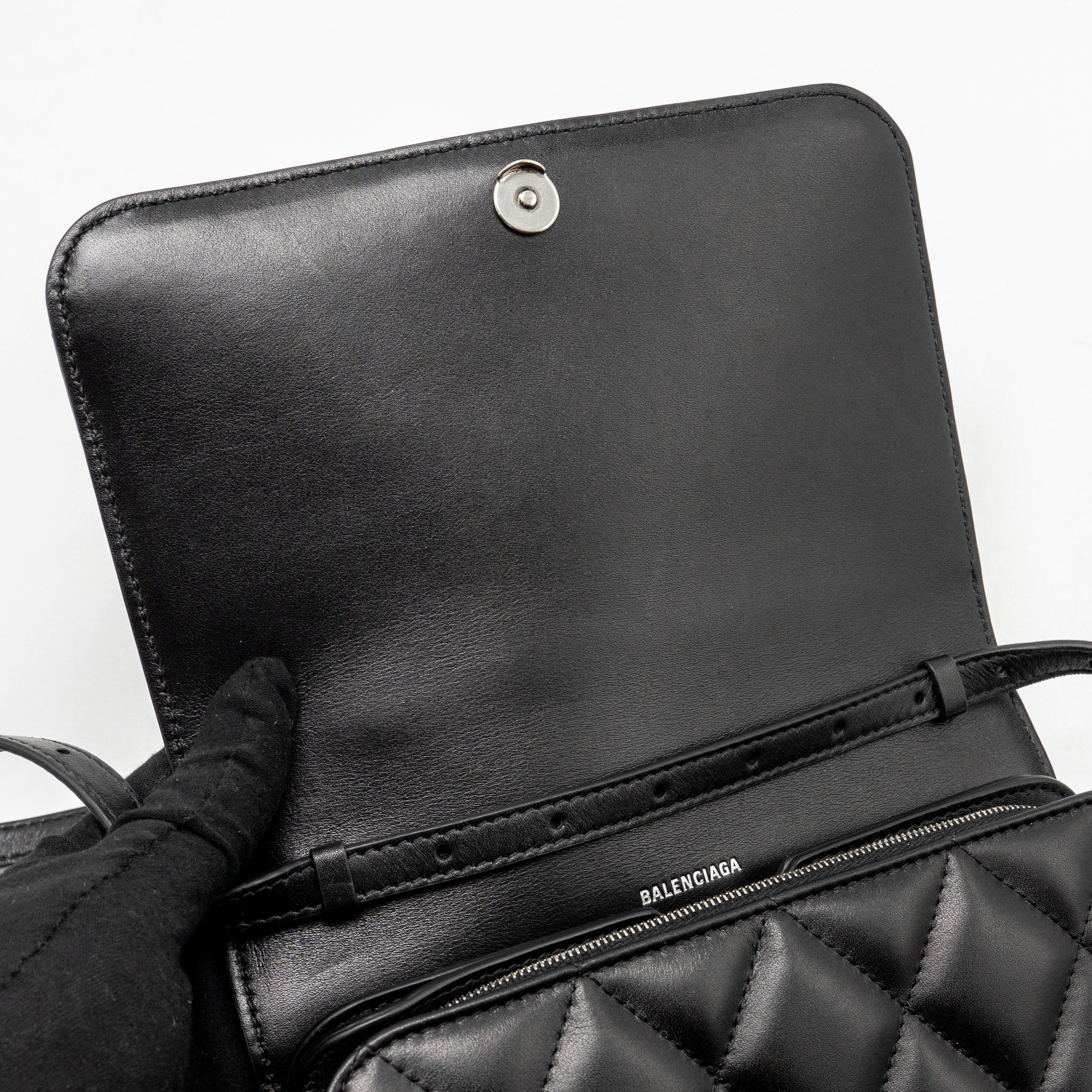 BALENCIAGA B. SHOULDER BAG QUILTED CALFSKIN BLACK RUTHENIUM HARDWARE