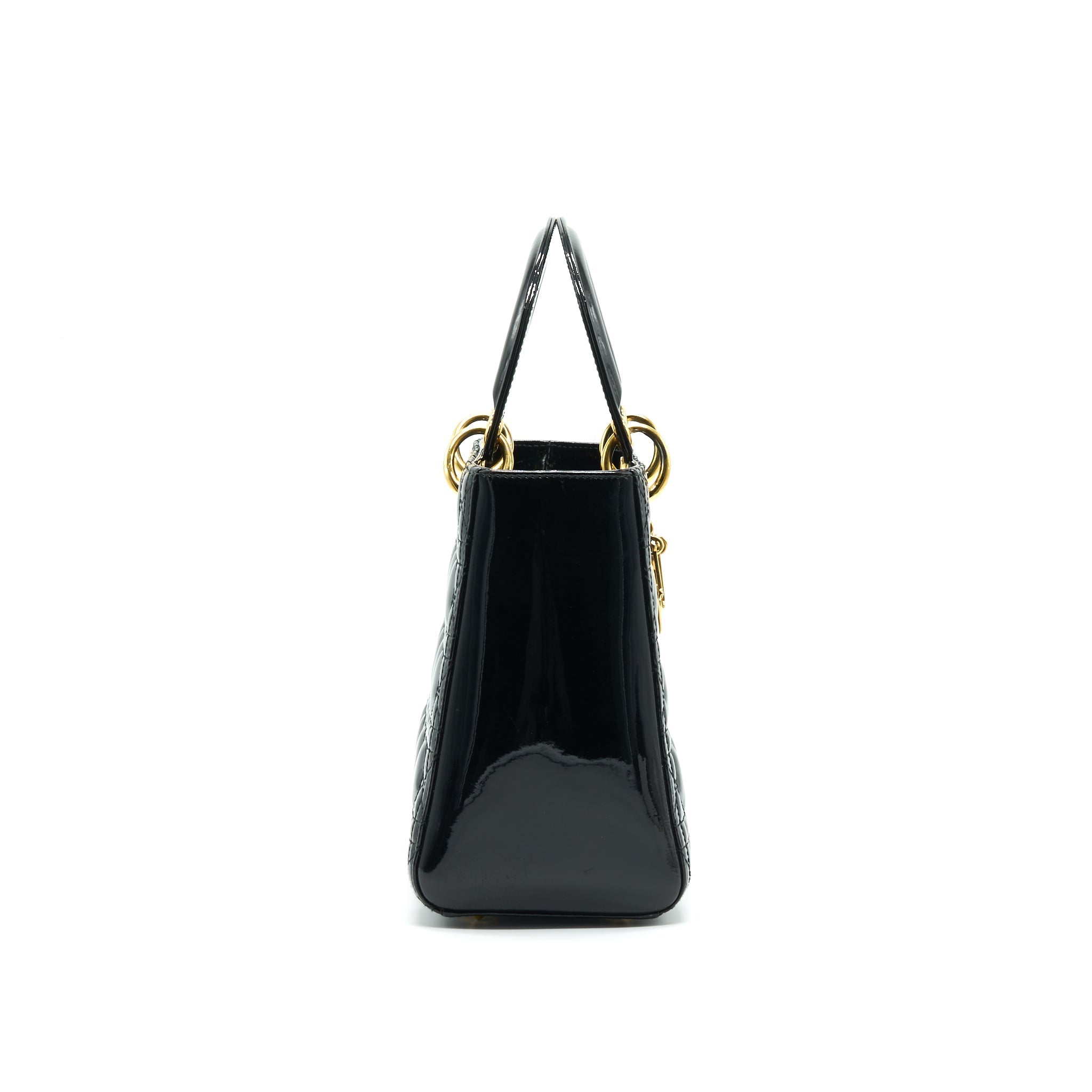 CHRISTIAN DIOR BLACK PATENT LEATHER MEDIUM LADY DIOR