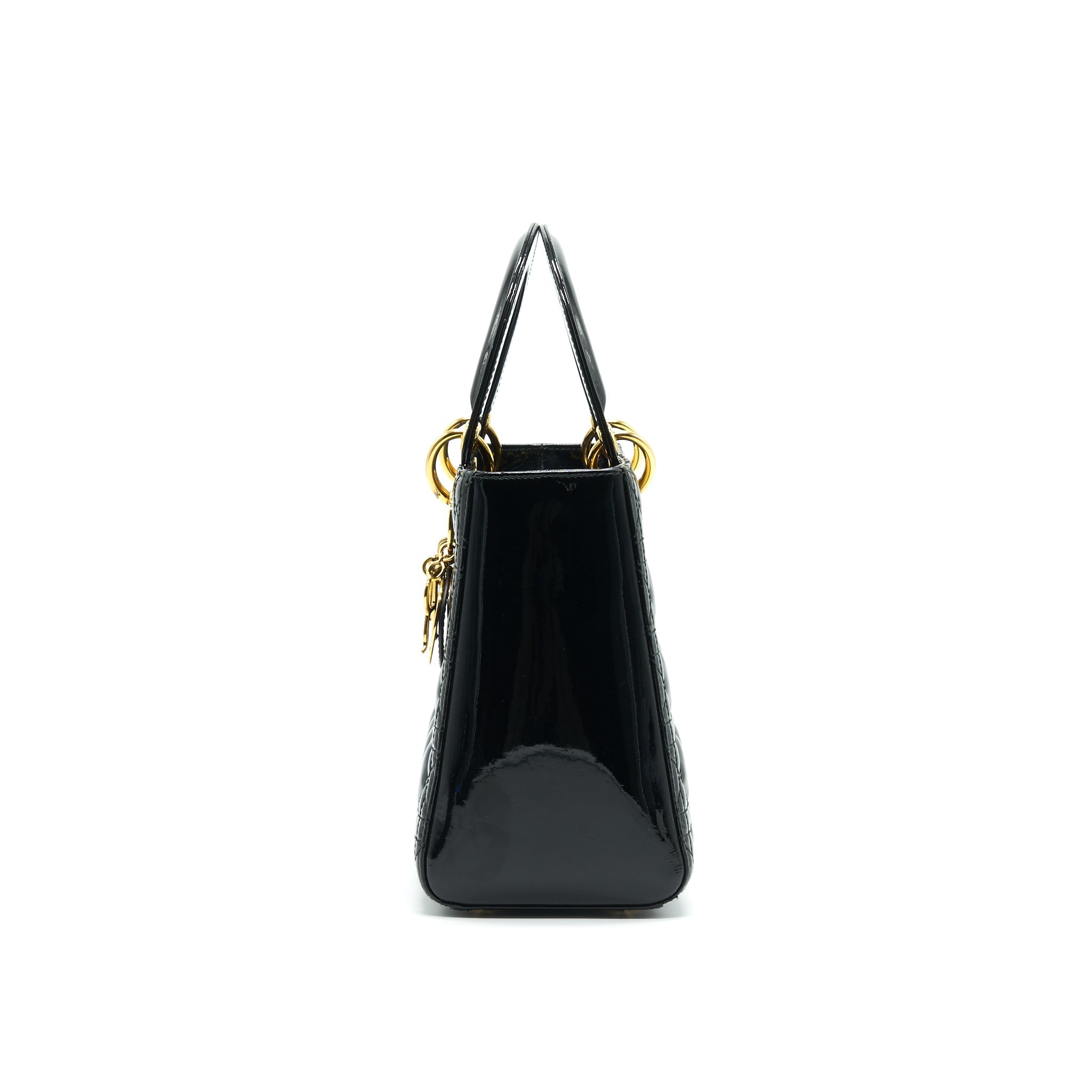 CHRISTIAN DIOR BLACK PATENT LEATHER MEDIUM LADY DIOR