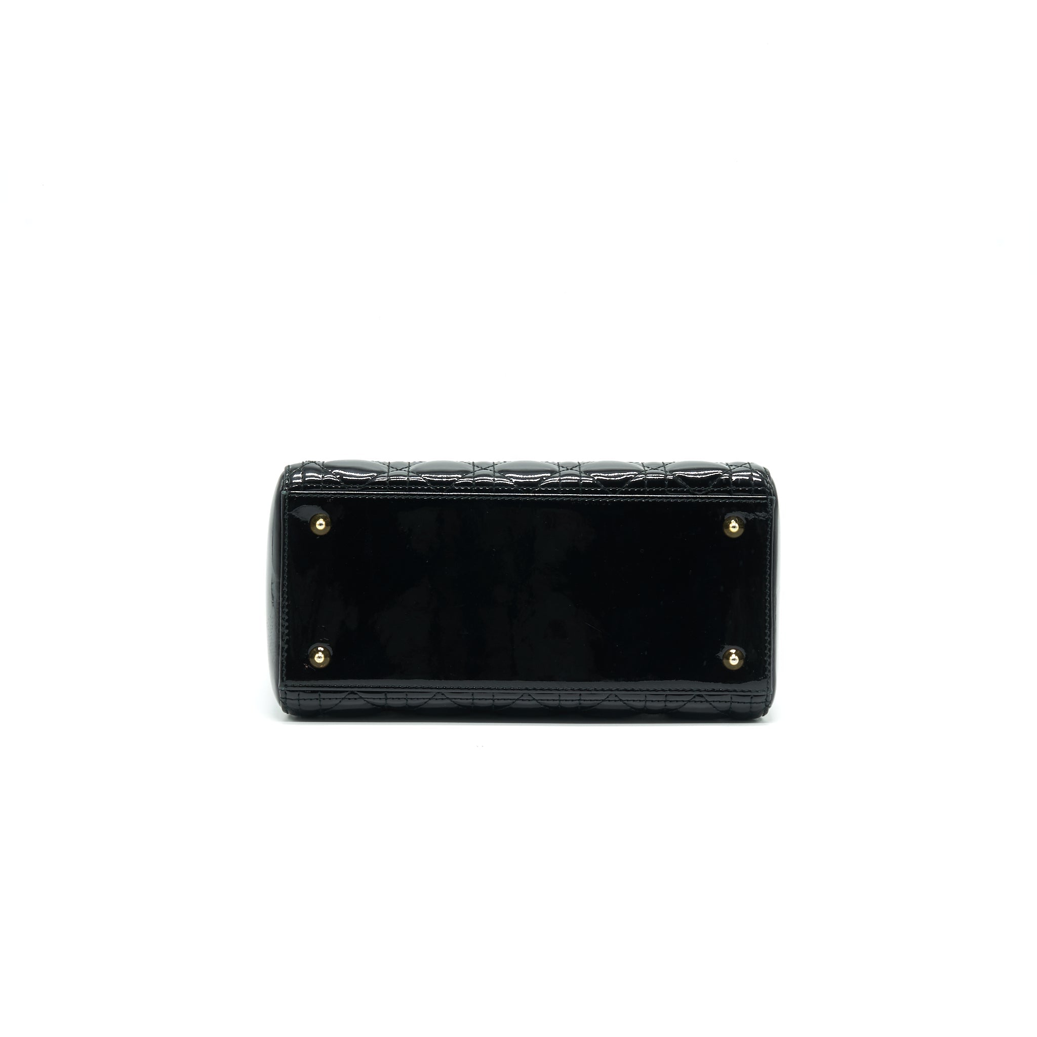 CHRISTIAN DIOR BLACK PATENT LEATHER MEDIUM LADY DIOR
