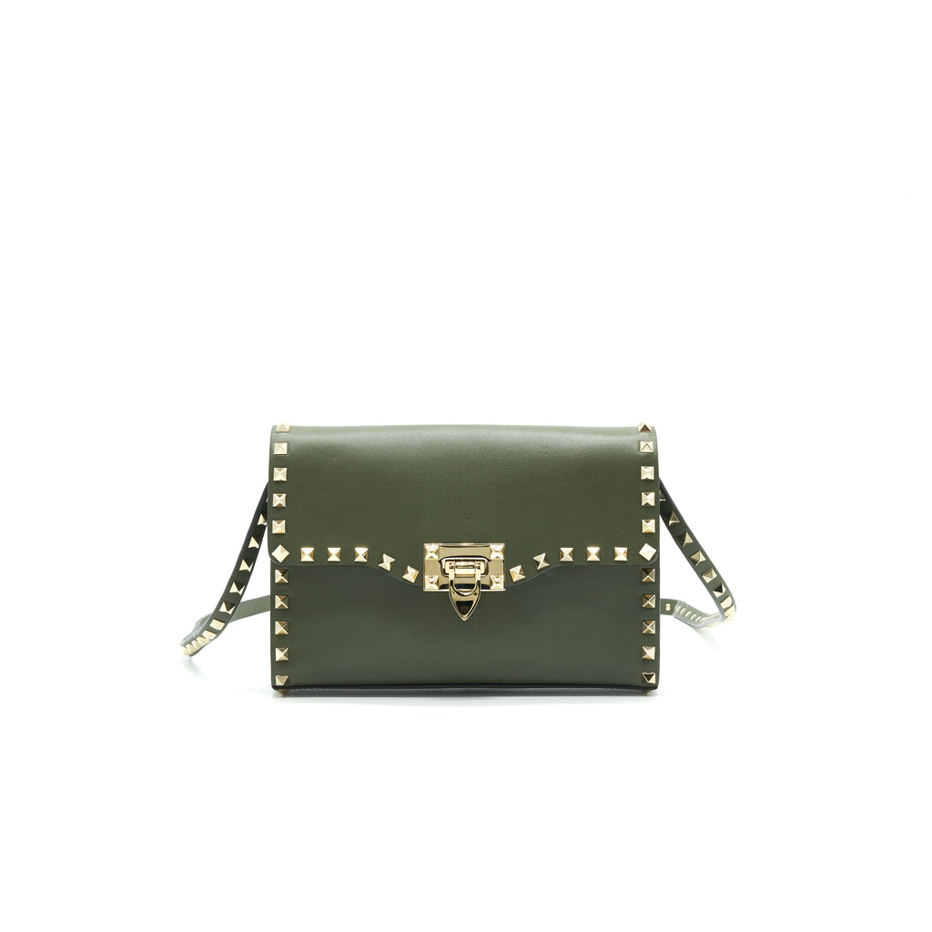 VALENTINO SMALL ROCKSTUD CALFSKIN CROSSBODY BAG KHAKI