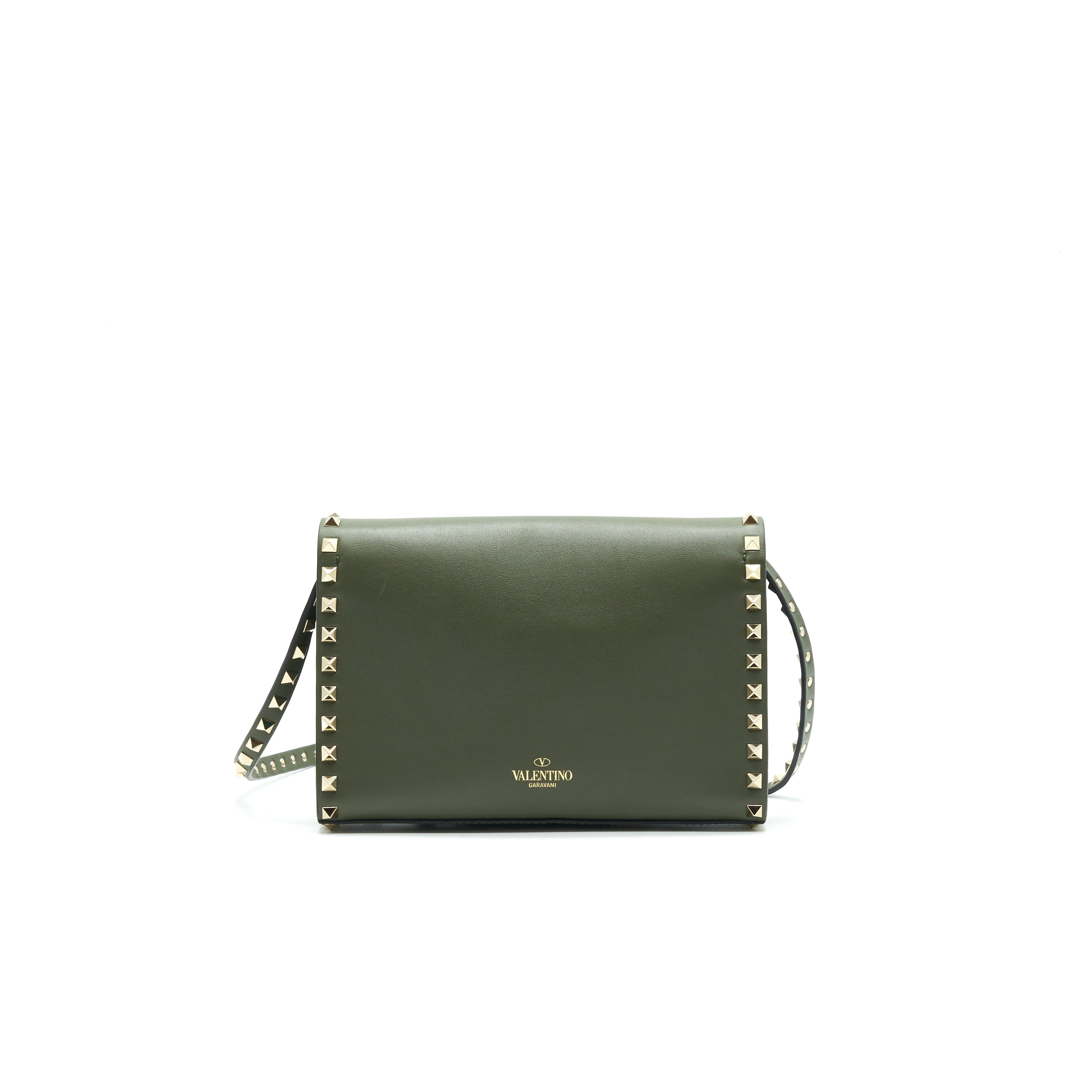 VALENTINO SMALL ROCKSTUD CALFSKIN CROSSBODY BAG KHAKI