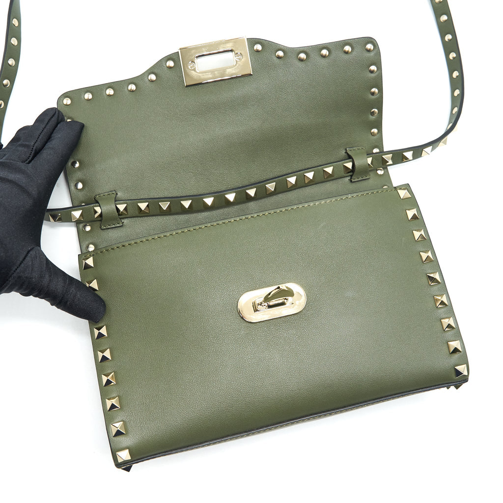VALENTINO SMALL ROCKSTUD CALFSKIN CROSSBODY BAG KHAKI