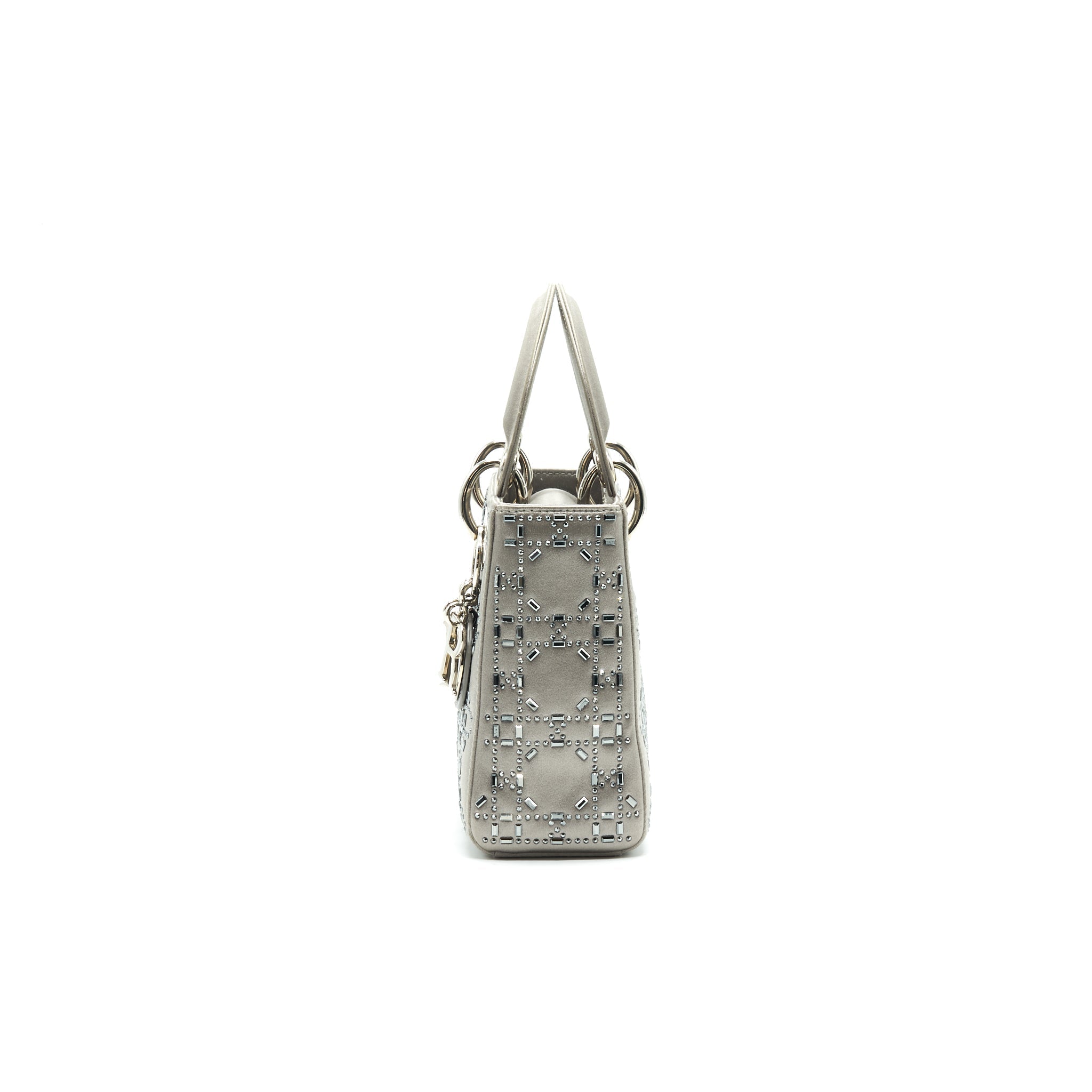 CHRISTIAN DIOR SATIN CRYSTAL CANNAGE MINI LADY DIOR GRAY
