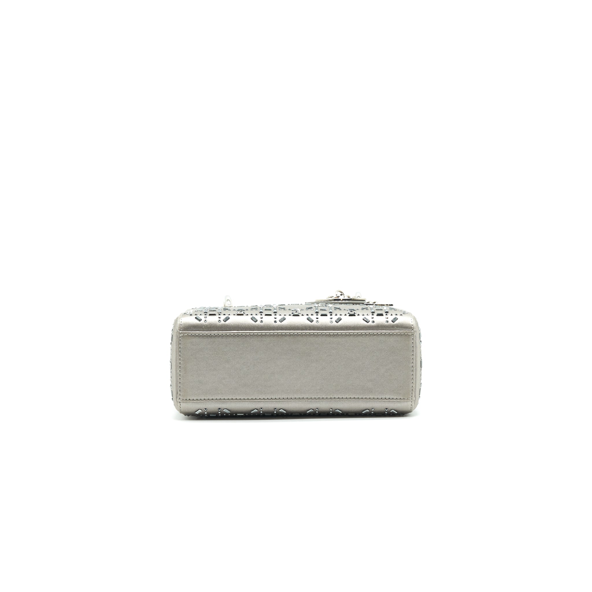 CHRISTIAN DIOR SATIN CRYSTAL CANNAGE MINI LADY DIOR GRAY