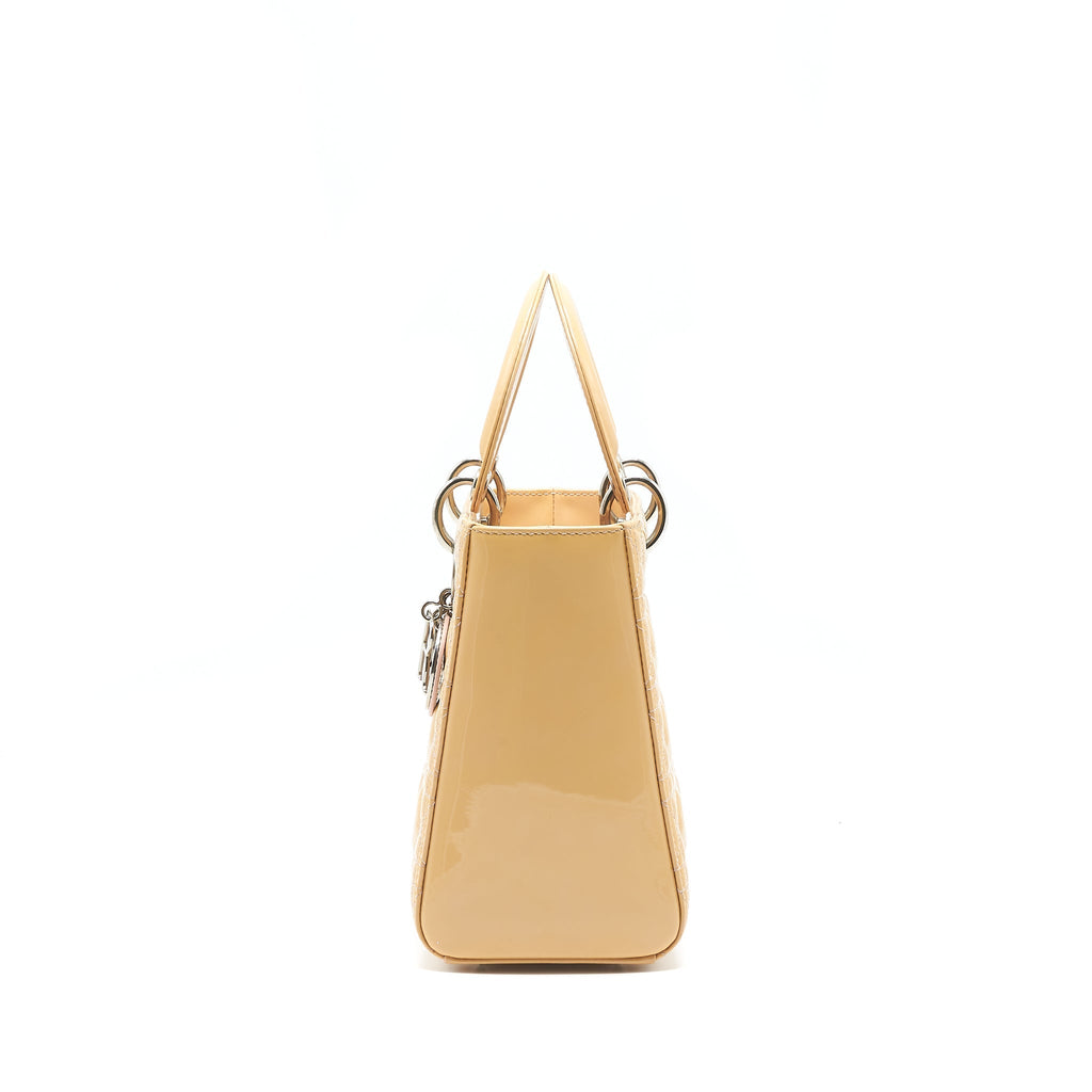 CHRISTIAN DIOR MEDIUM LADY DIOR PATENT LEATHER BEIGE WITH SHW