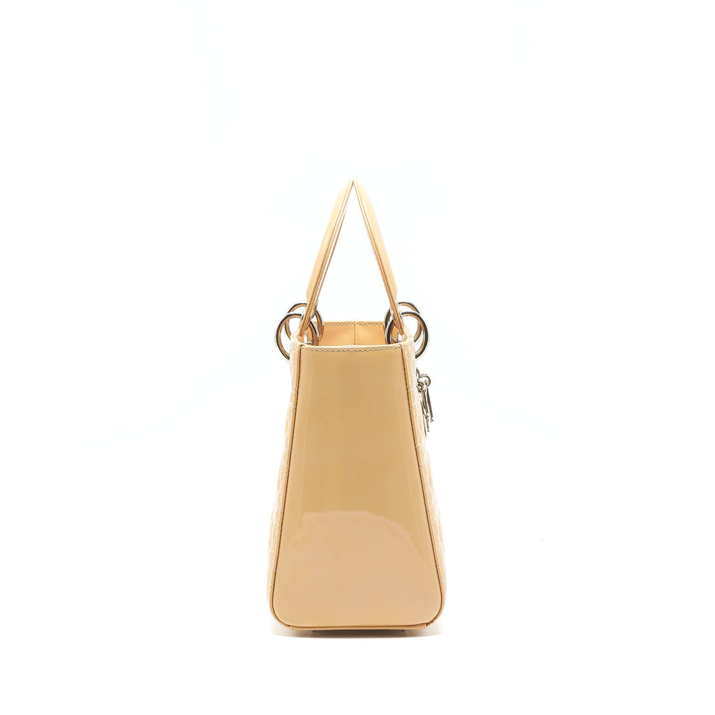 CHRISTIAN DIOR MEDIUM LADY DIOR PATENT LEATHER BEIGE WITH SHW
