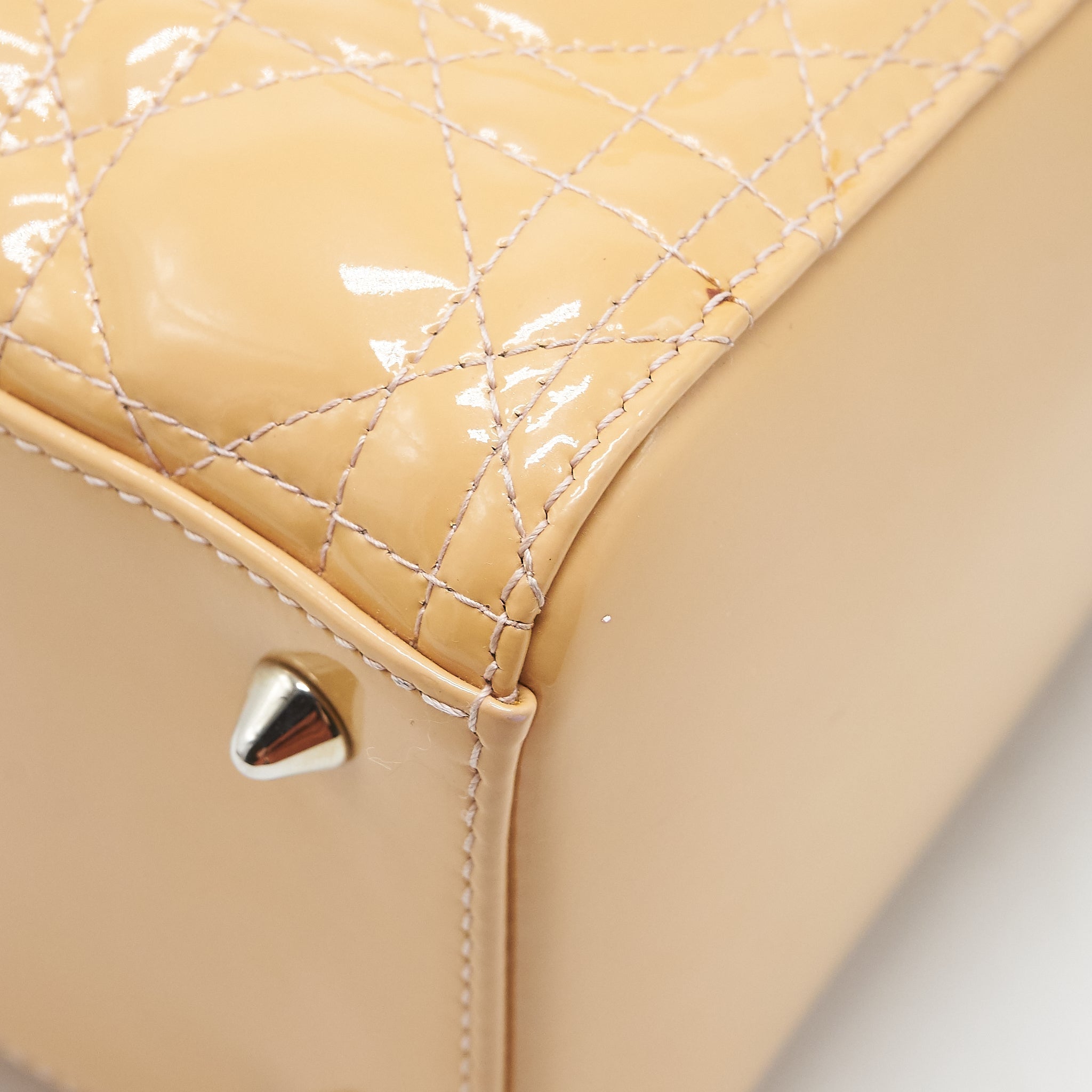 CHRISTIAN DIOR MEDIUM LADY DIOR PATENT LEATHER BEIGE WITH SHW