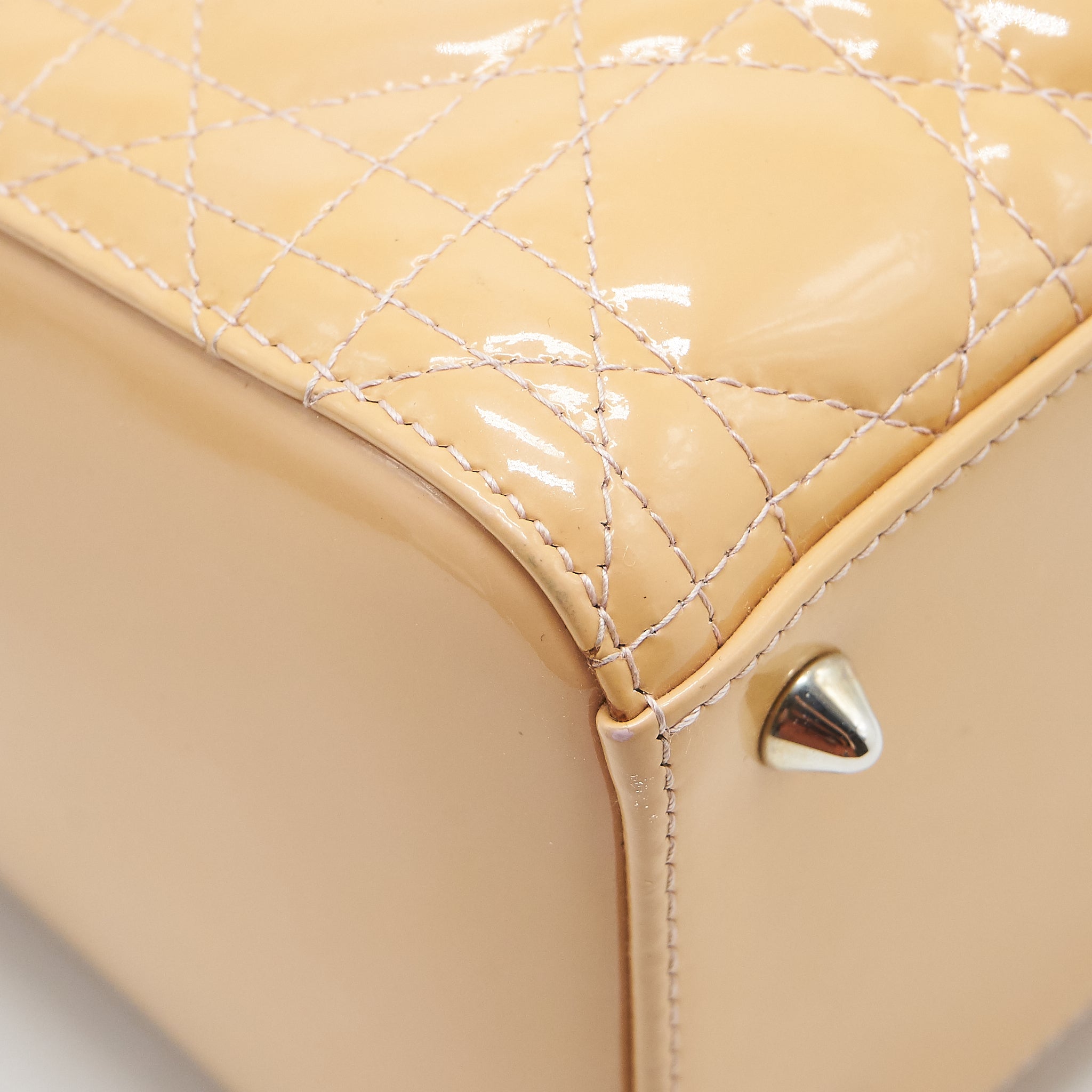 CHRISTIAN DIOR MEDIUM LADY DIOR PATENT LEATHER BEIGE WITH SHW