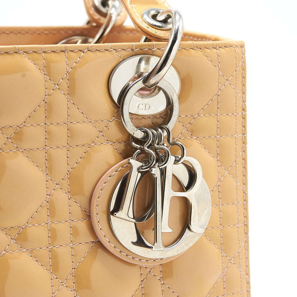 CHRISTIAN DIOR MEDIUM LADY DIOR PATENT LEATHER BEIGE WITH SHW