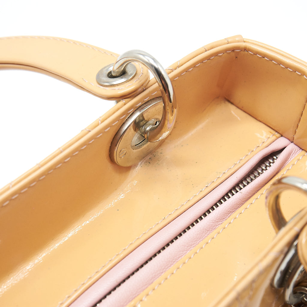CHRISTIAN DIOR MEDIUM LADY DIOR PATENT LEATHER BEIGE WITH SHW